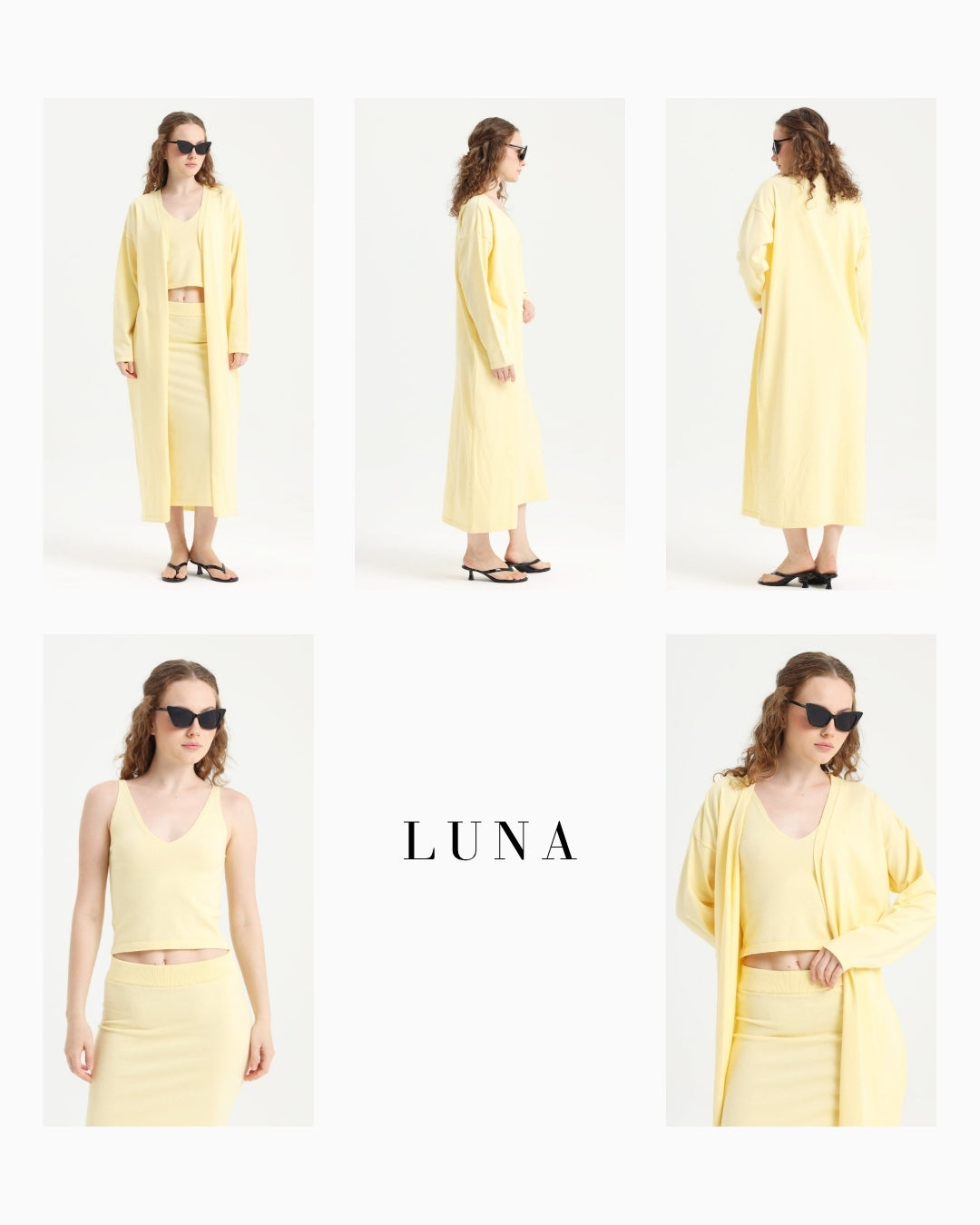 Luna Exclusive Soft Sarı V Yaka Bluz - Etek Takım