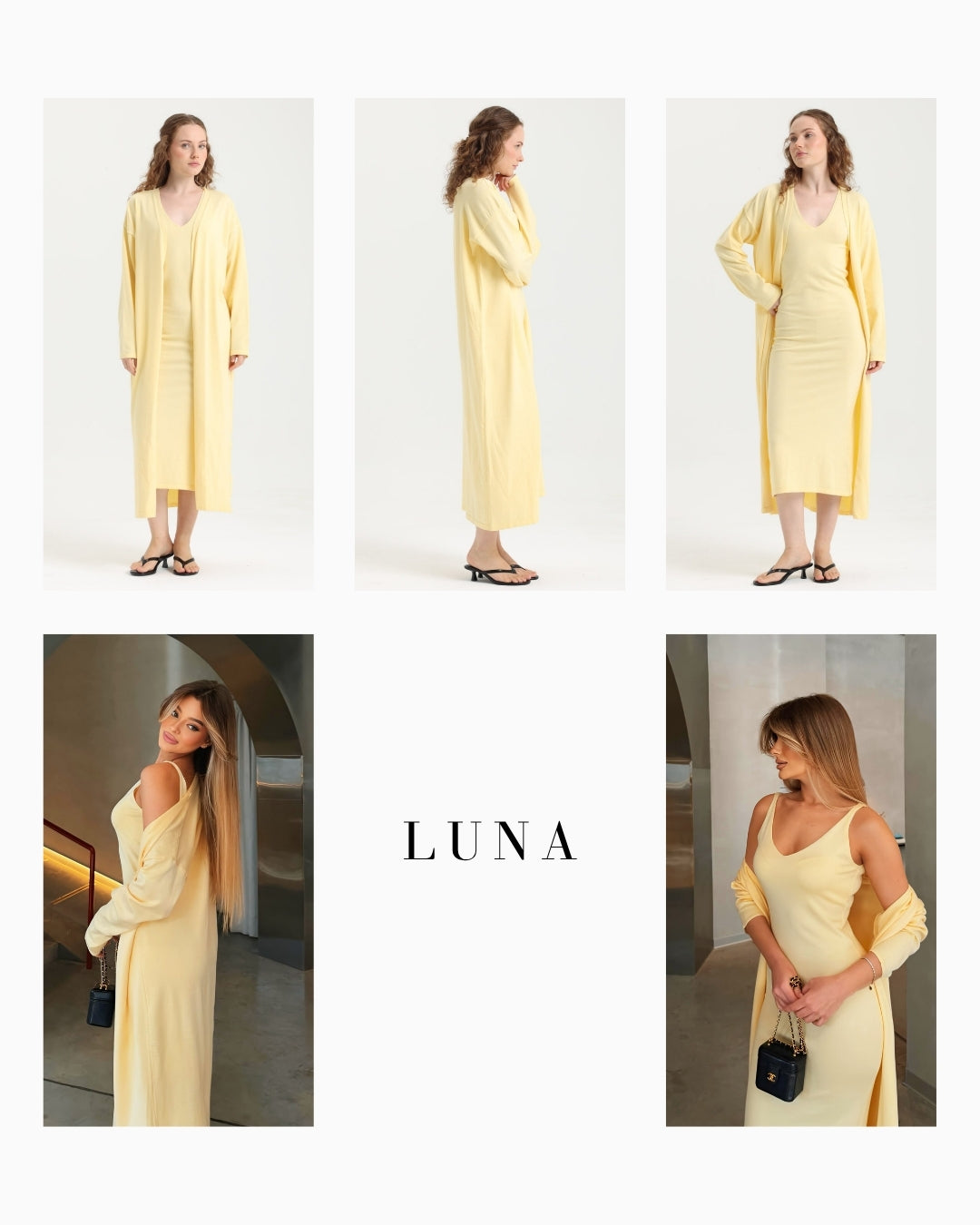 Luna Exclusive Sarı Elbise Takım