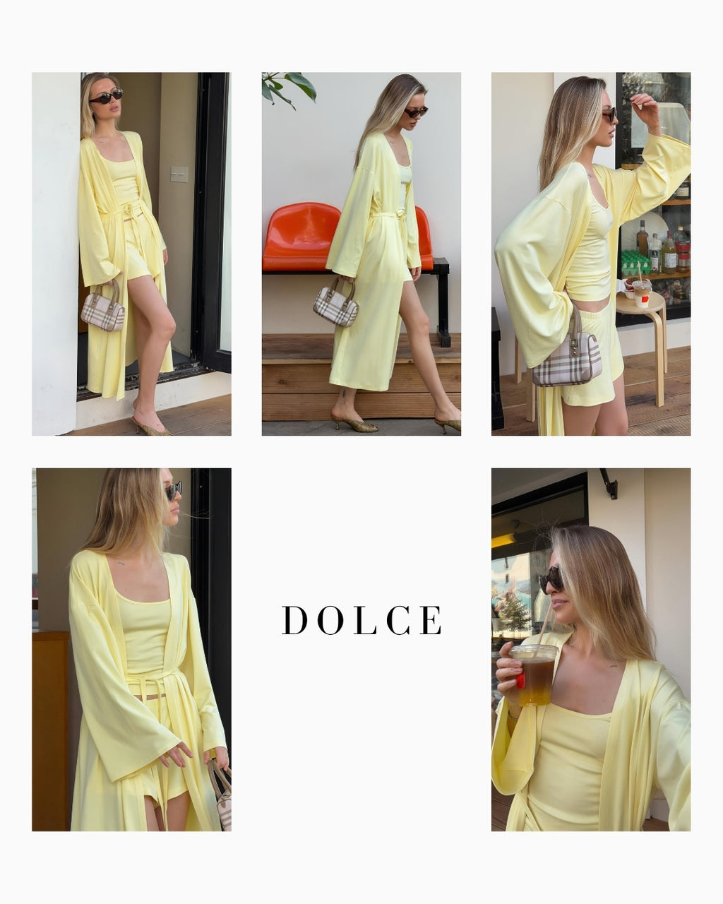 Dolce Soft Sarı Şort - Askılı Top - Kuşaklı Kimono Set
