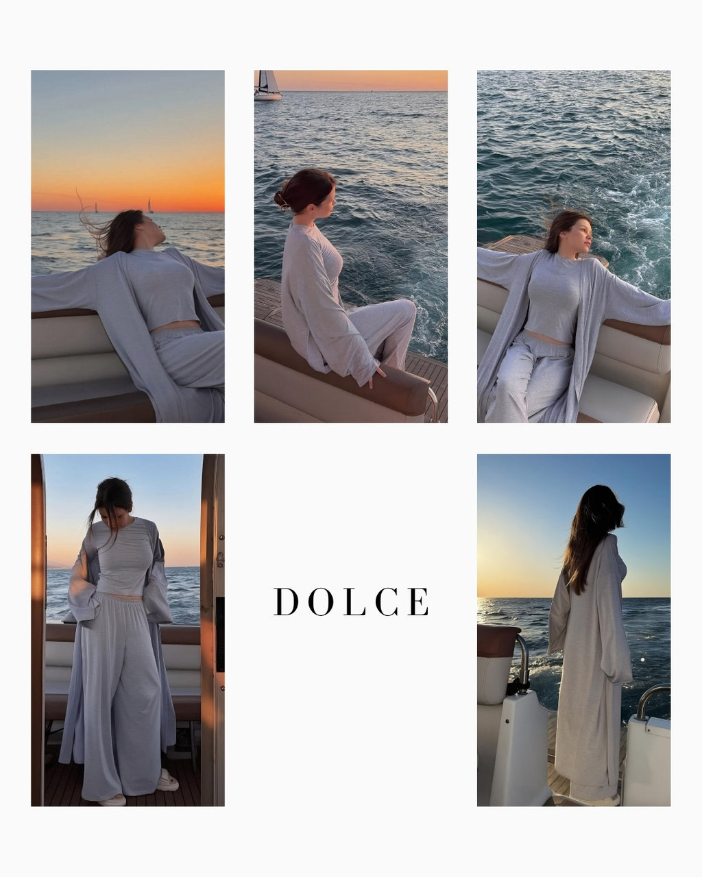 Dolce Gri Melanj T-shirt - Pantolon - Kimono Set