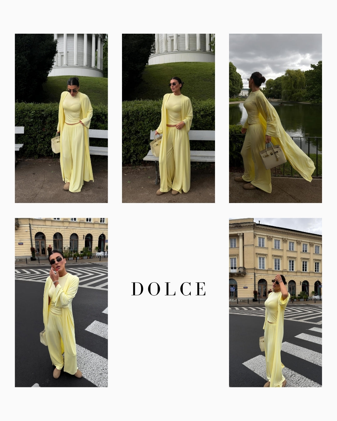 Dolce Soft Sarı T-shirt - Pantolon - Kimono Set