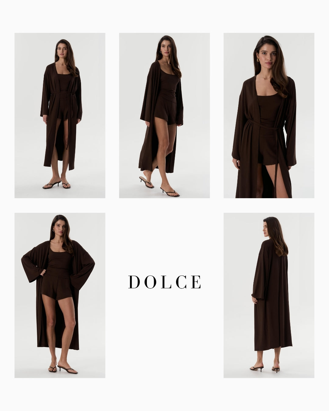 Dolce Acı Kahve Şort - Askılı Top - Kuşaklı Kimono Set