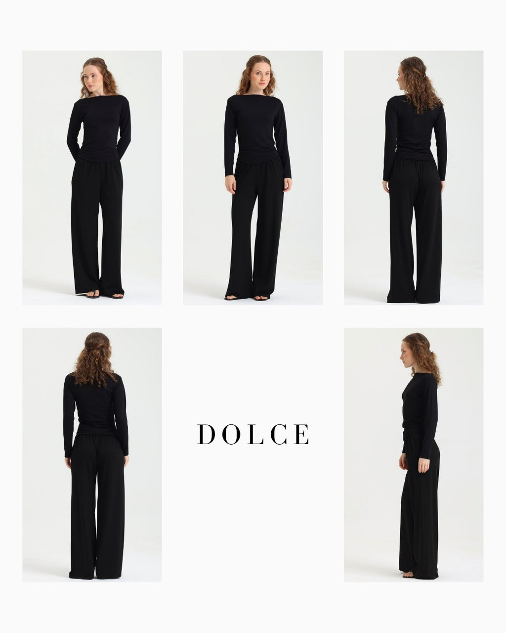 Dolce Siyah Kayık Yaka Bluz - Pantolon Set