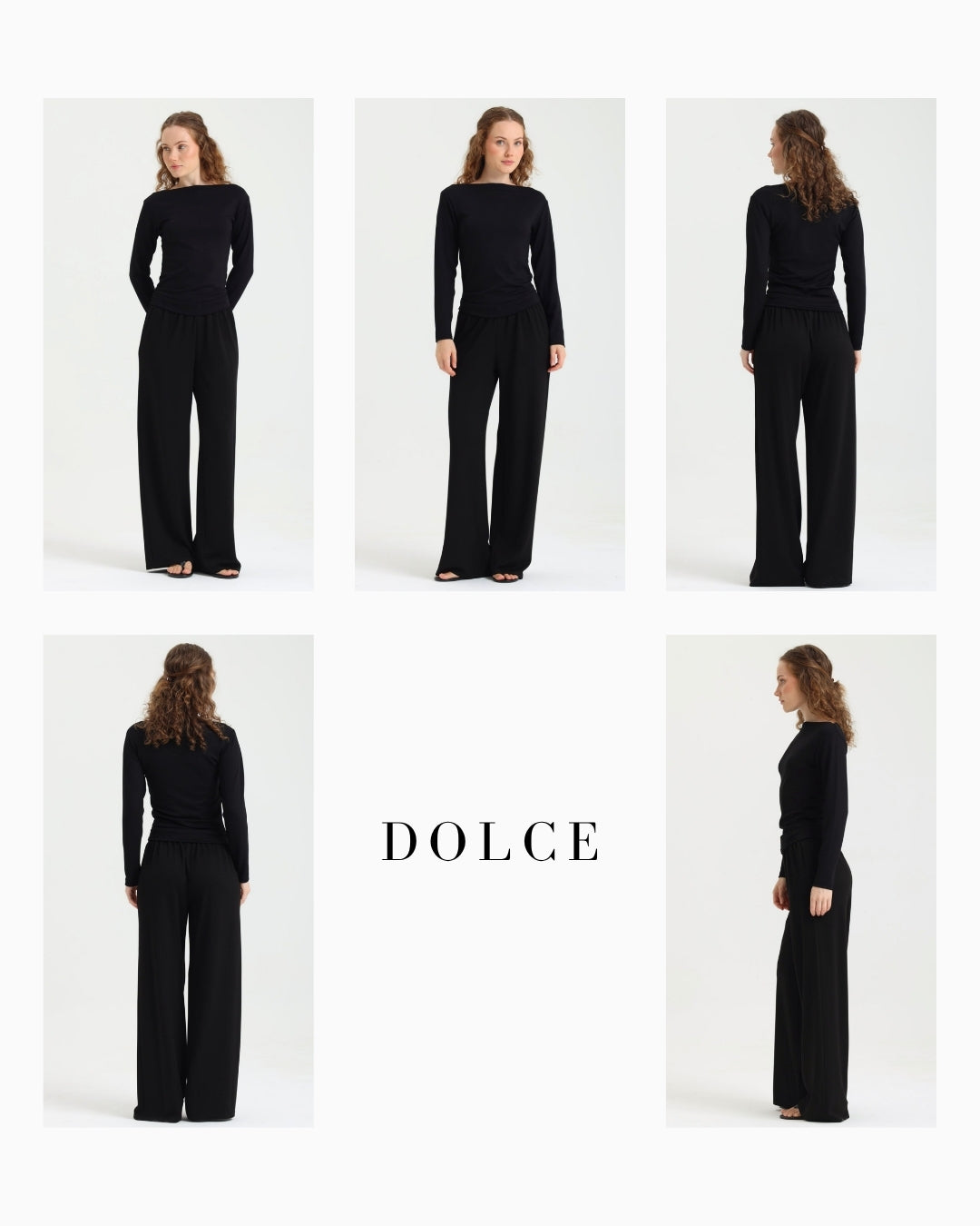 Dolce Siyah Kayık Yaka Bluz - Pantolon Set