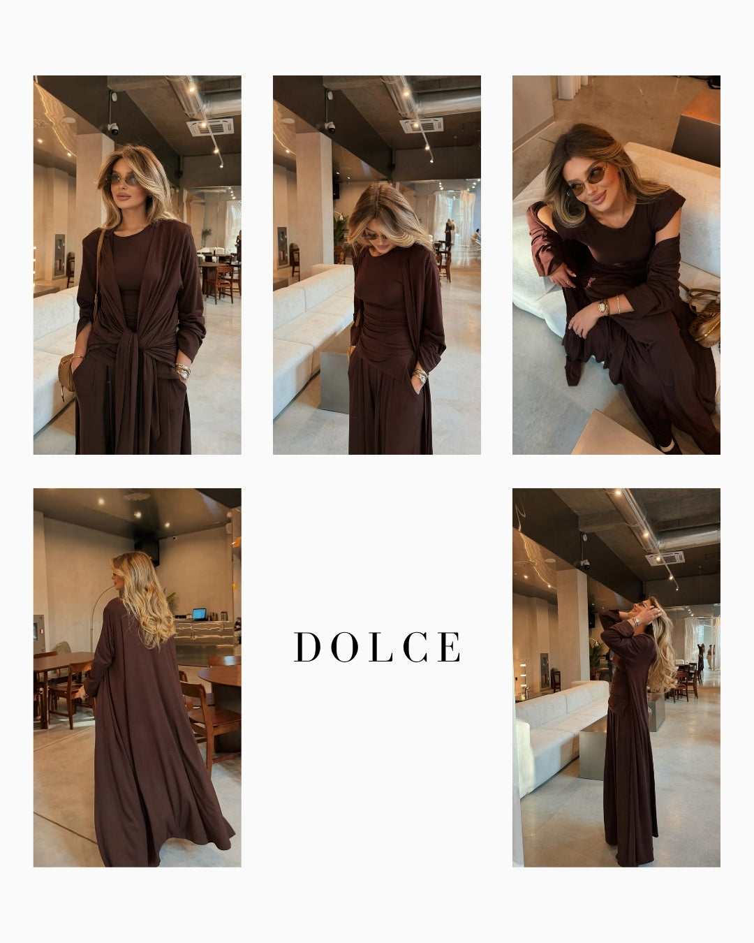 Aisha Acı Kahve Vatkalı T-shirt - Pileli Pantolon - Kimono Set
