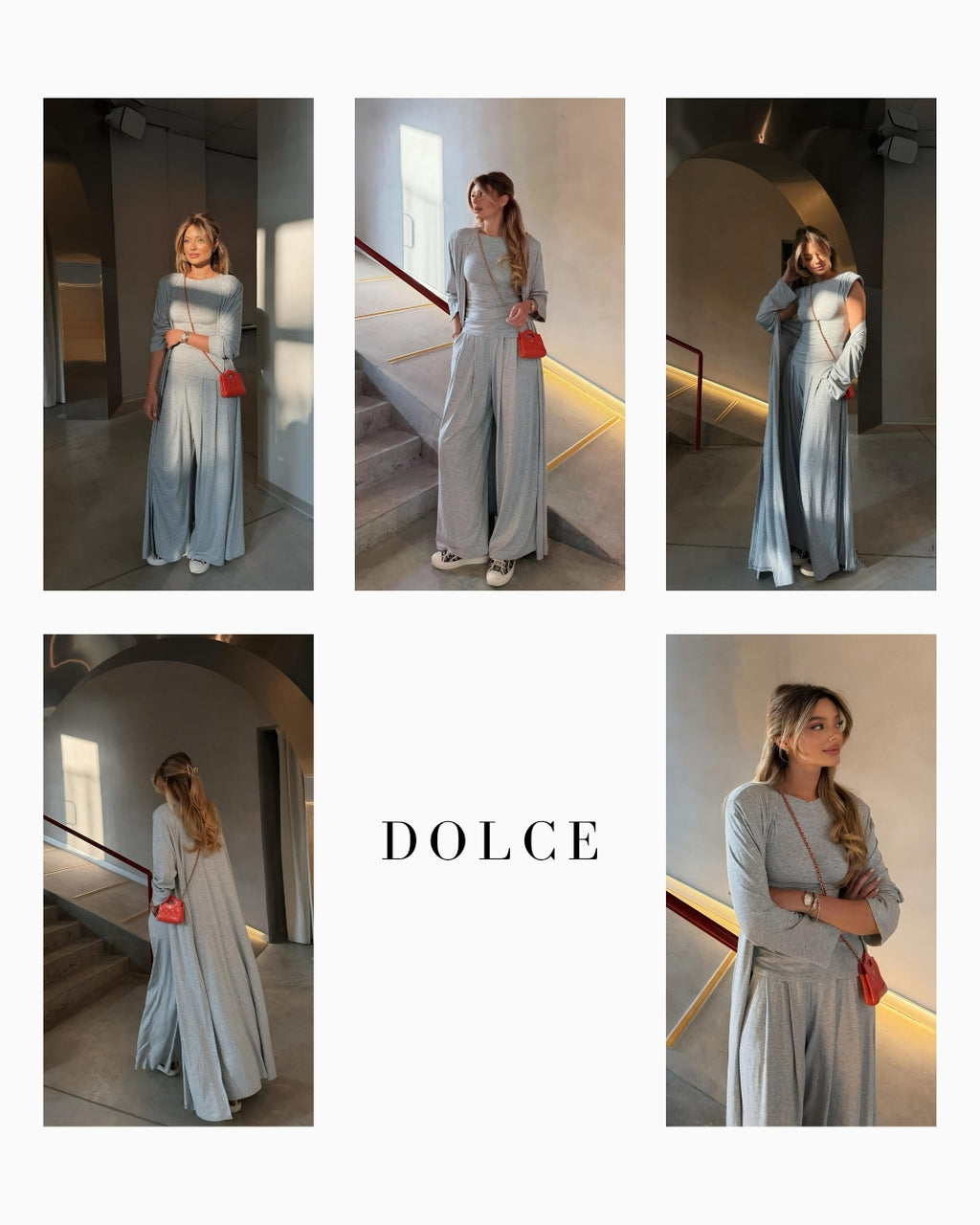 Aisha Gri Vatkalı T-shirt - Pileli Pantolon - Kimono Set