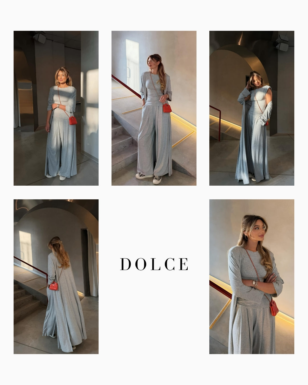 Aisha Gri Vatkalı T-shirt - Pileli Pantolon - Kimono Set
