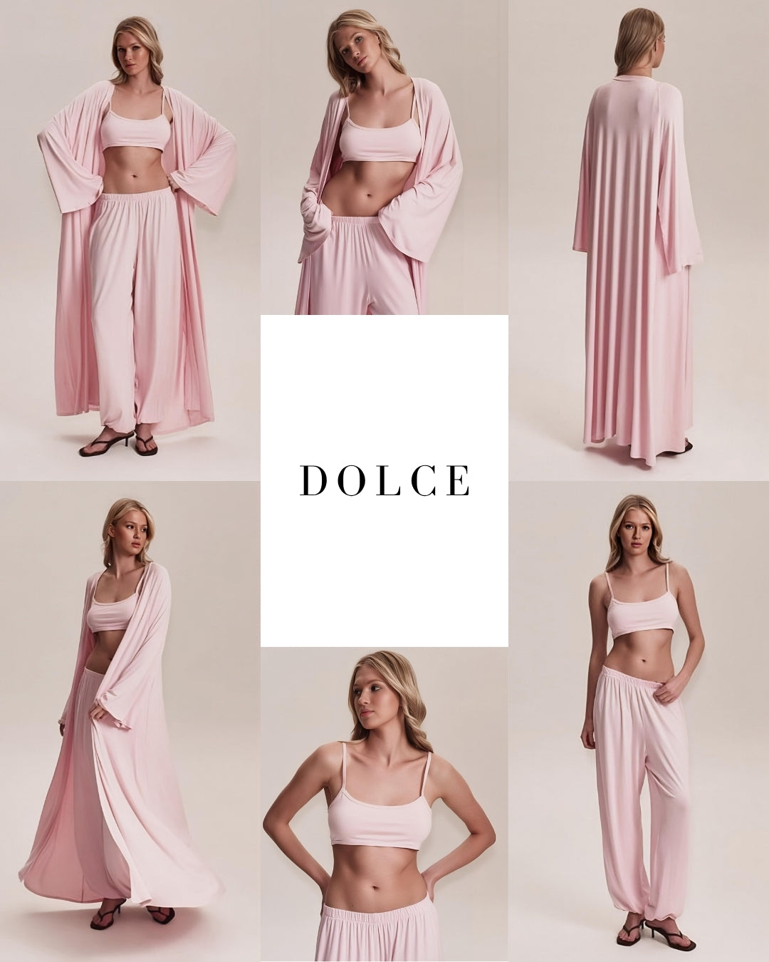 Dolce Pembe Pantolon - Crop Top - Kimono Set