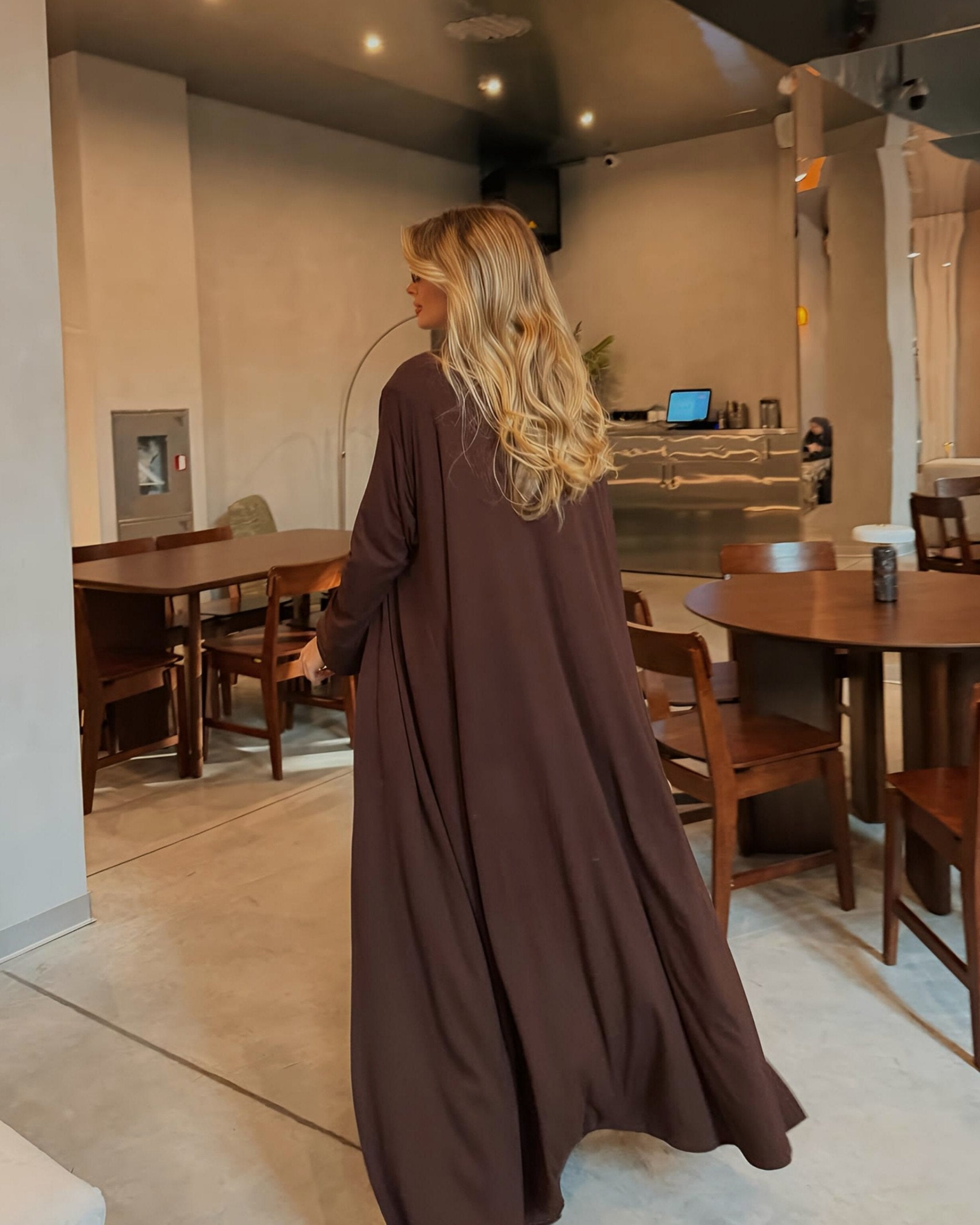 Aisha Acı Kahve Vatkalı T-shirt - Pileli Pantolon - Kimono Set