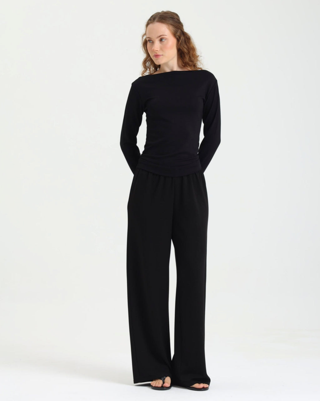 Dolce Siyah Kayık Yaka Bluz - Pantolon Set