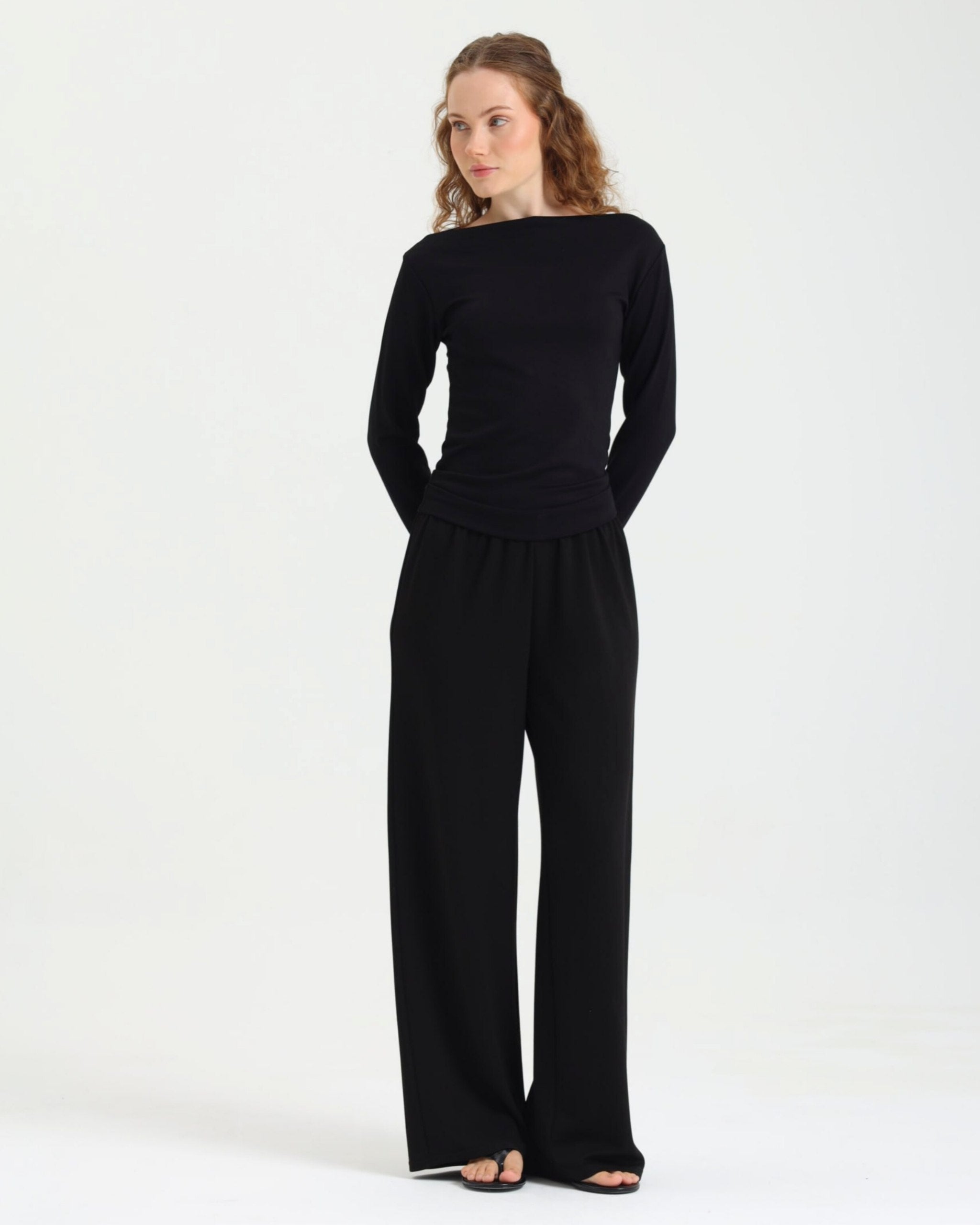 Dolce Siyah Kayık Yaka Bluz - Pantolon Set