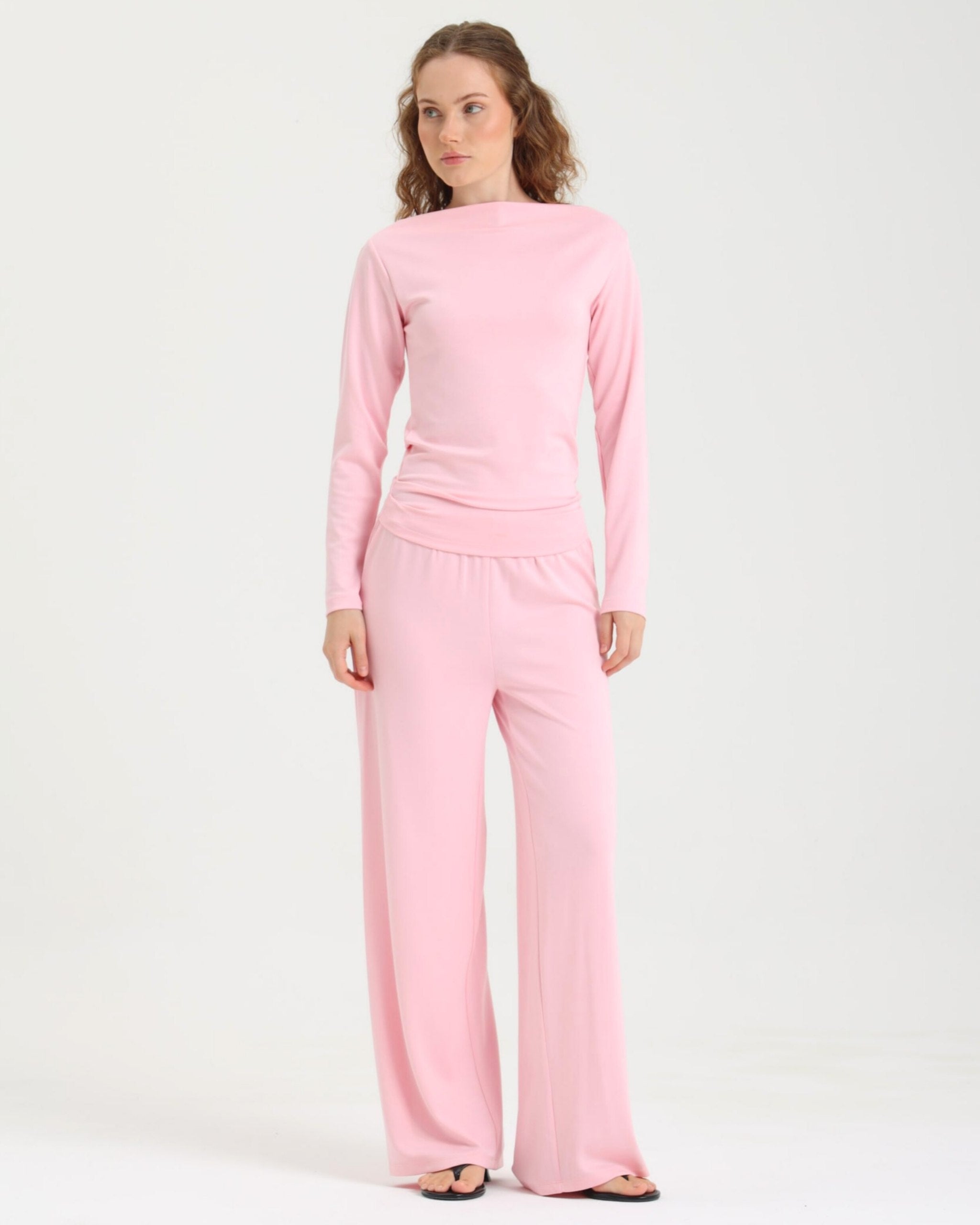 Dolce Pembe Kayık Yaka Bluz - Pantolon Set