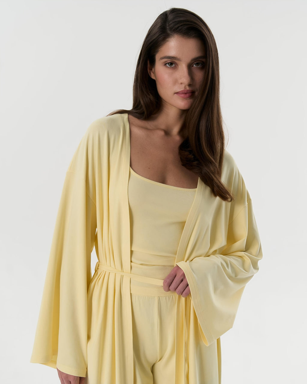 Dolce Soft Sarı Kuşaklı Kimono