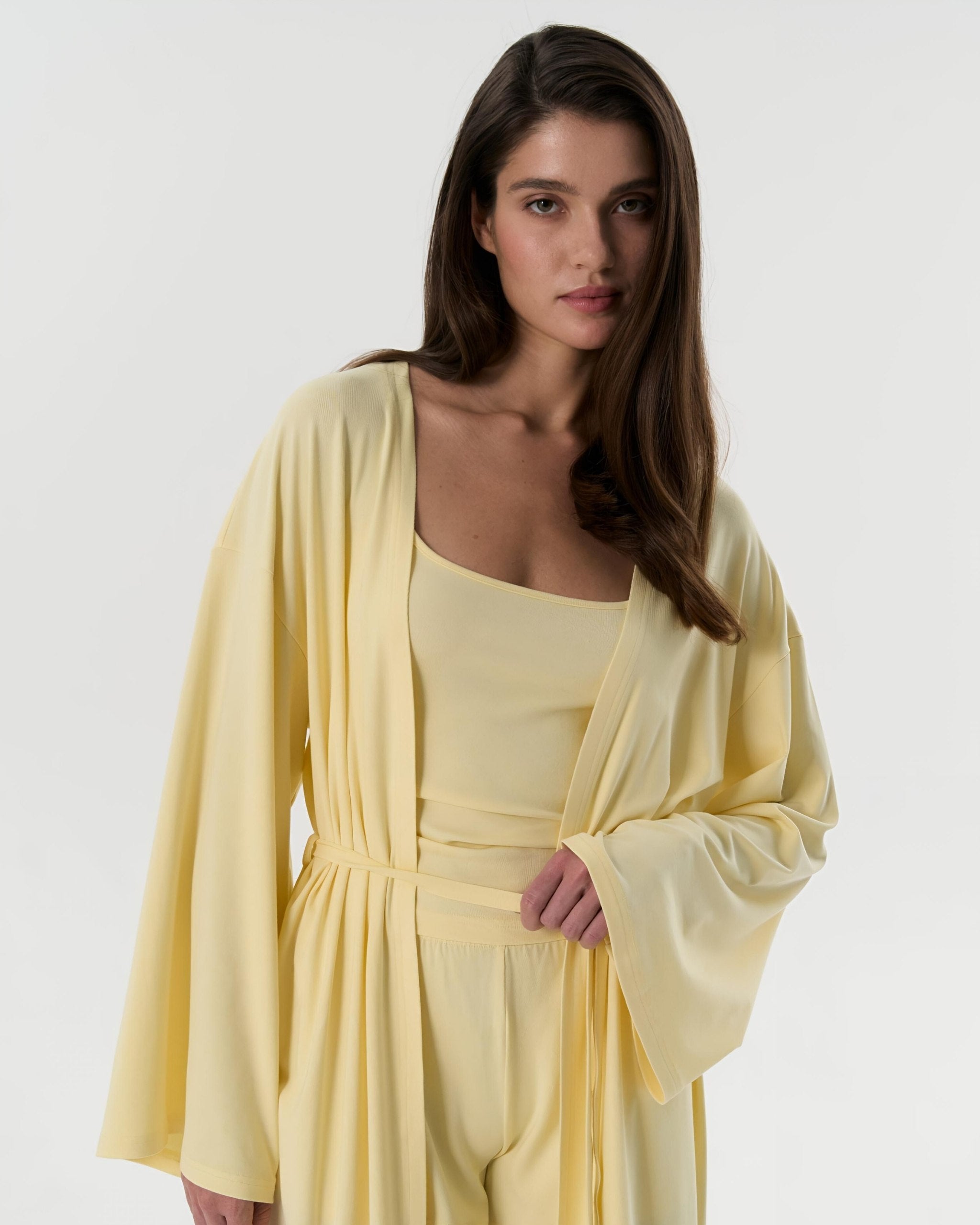 Dolce Soft Sarı Kuşaklı Kimono