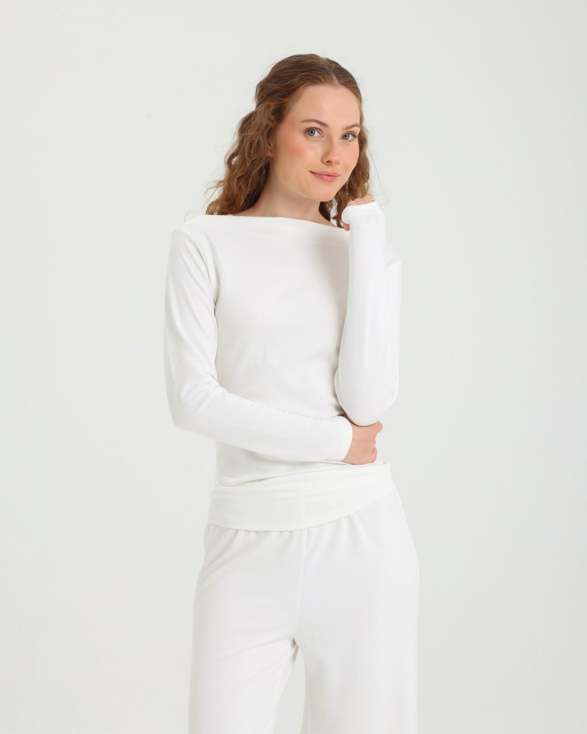 Dolce Beyaz Kayık Yaka Bluz - Pantolon Set