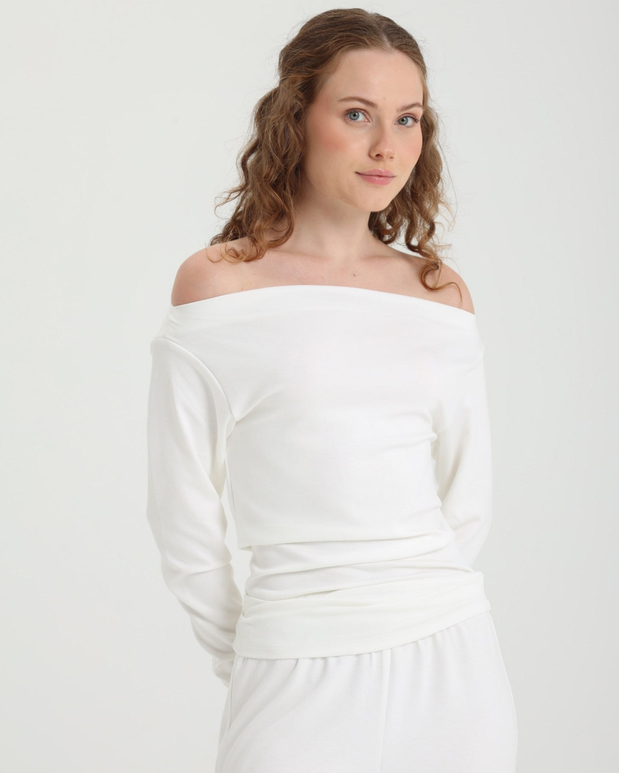 Dolce Beyaz Kayık Yaka Bluz - Pantolon Set