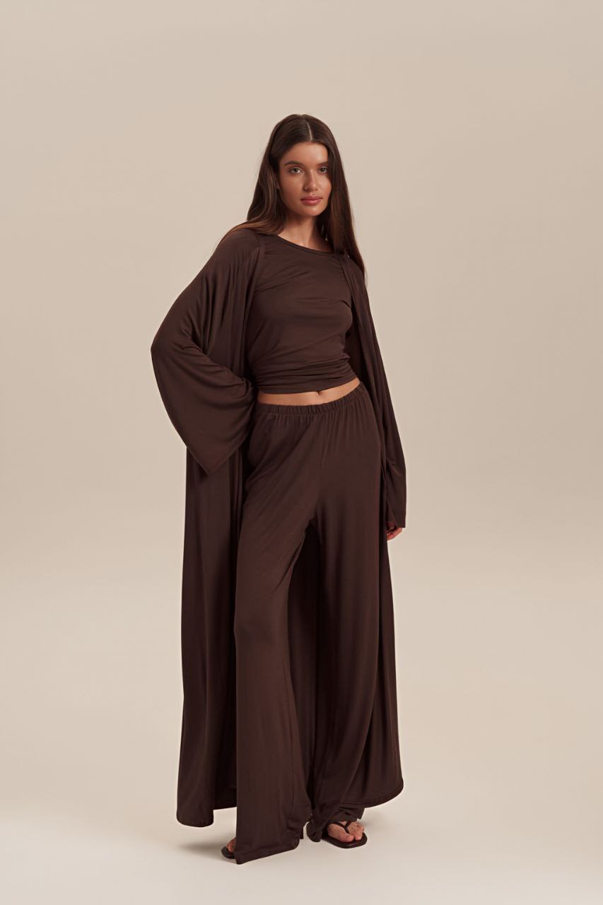 Dolce Acı Kahve T-shirt - Pantolon - Kimono Set