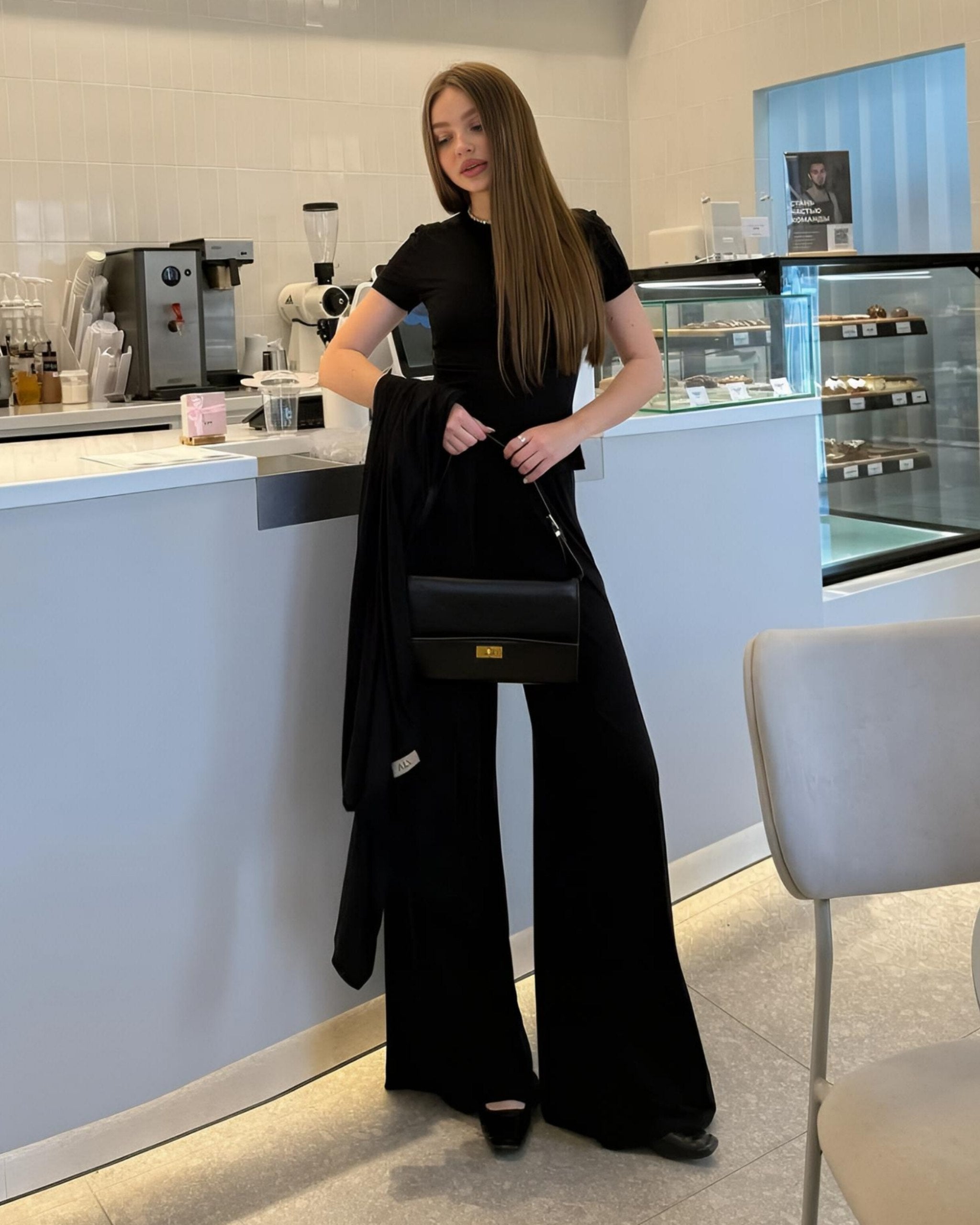 Dolce Siyah T-shirt - Pantolon - Kimono Set