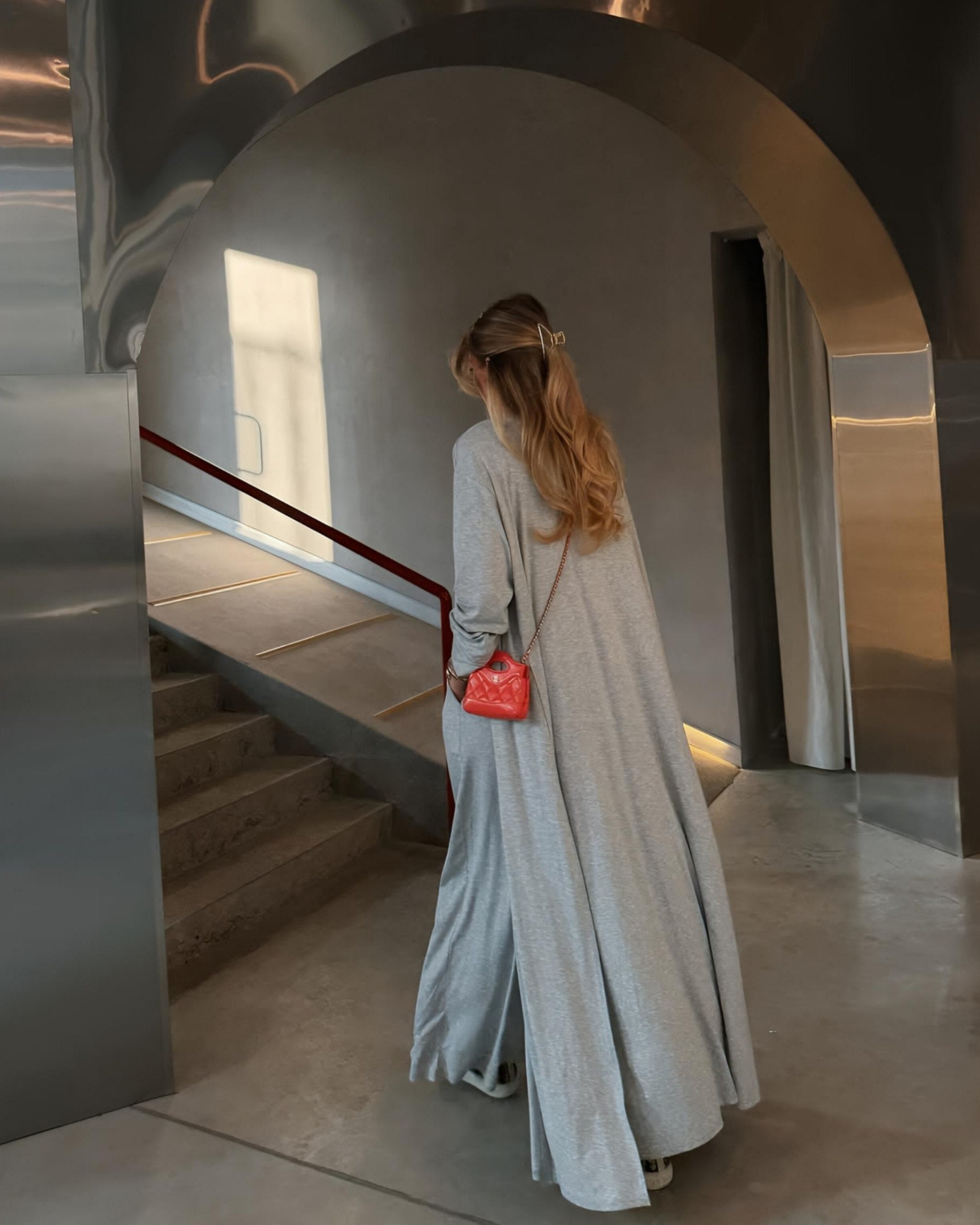 Aisha Gri Vatkalı T-shirt - Pileli Pantolon - Kimono Set