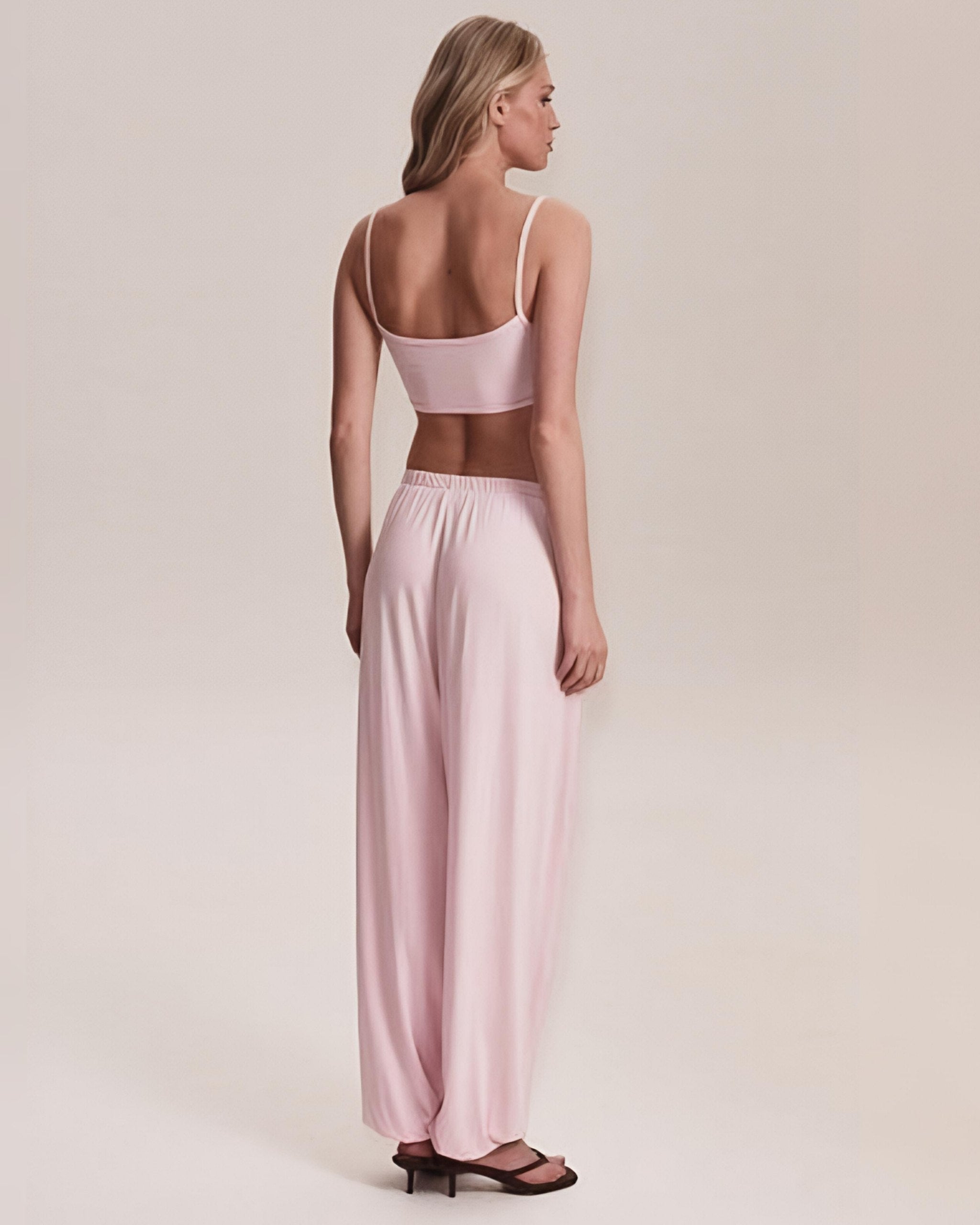 Dolce Pembe Pantolon - Crop Top - Kimono Set