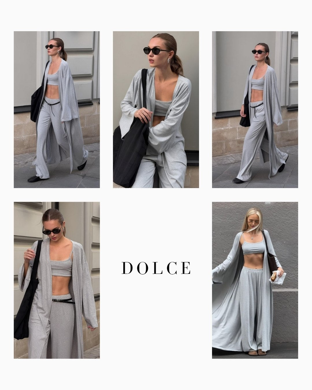 Dolce Gri Melanj Crop Top - Pantolon - Kimono Set