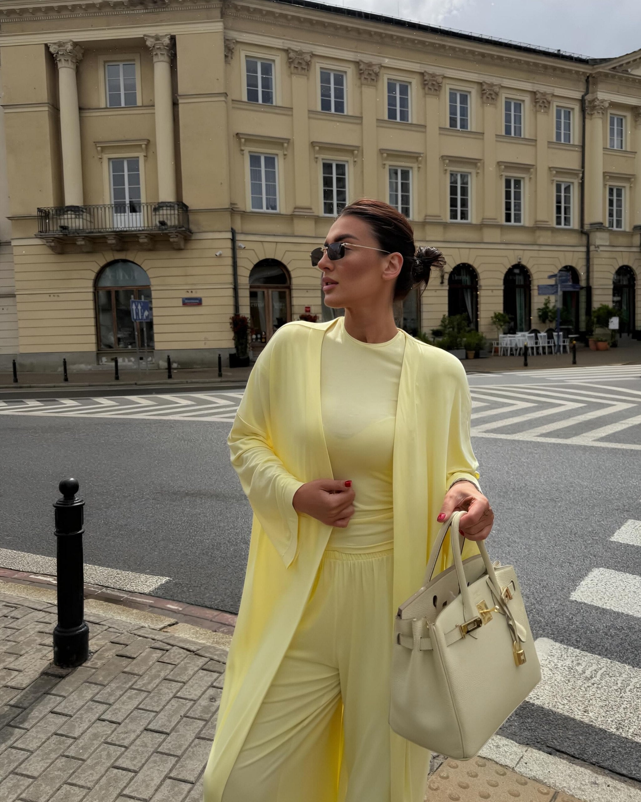 Dolce Soft Sarı T-shirt - Pantolon - Kimono Set