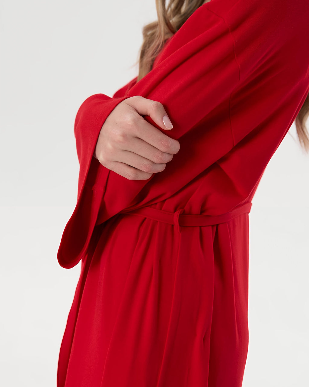 Dolce Kırmızı Pantolon - Askılı Top - Kuşaklı Kimono Set