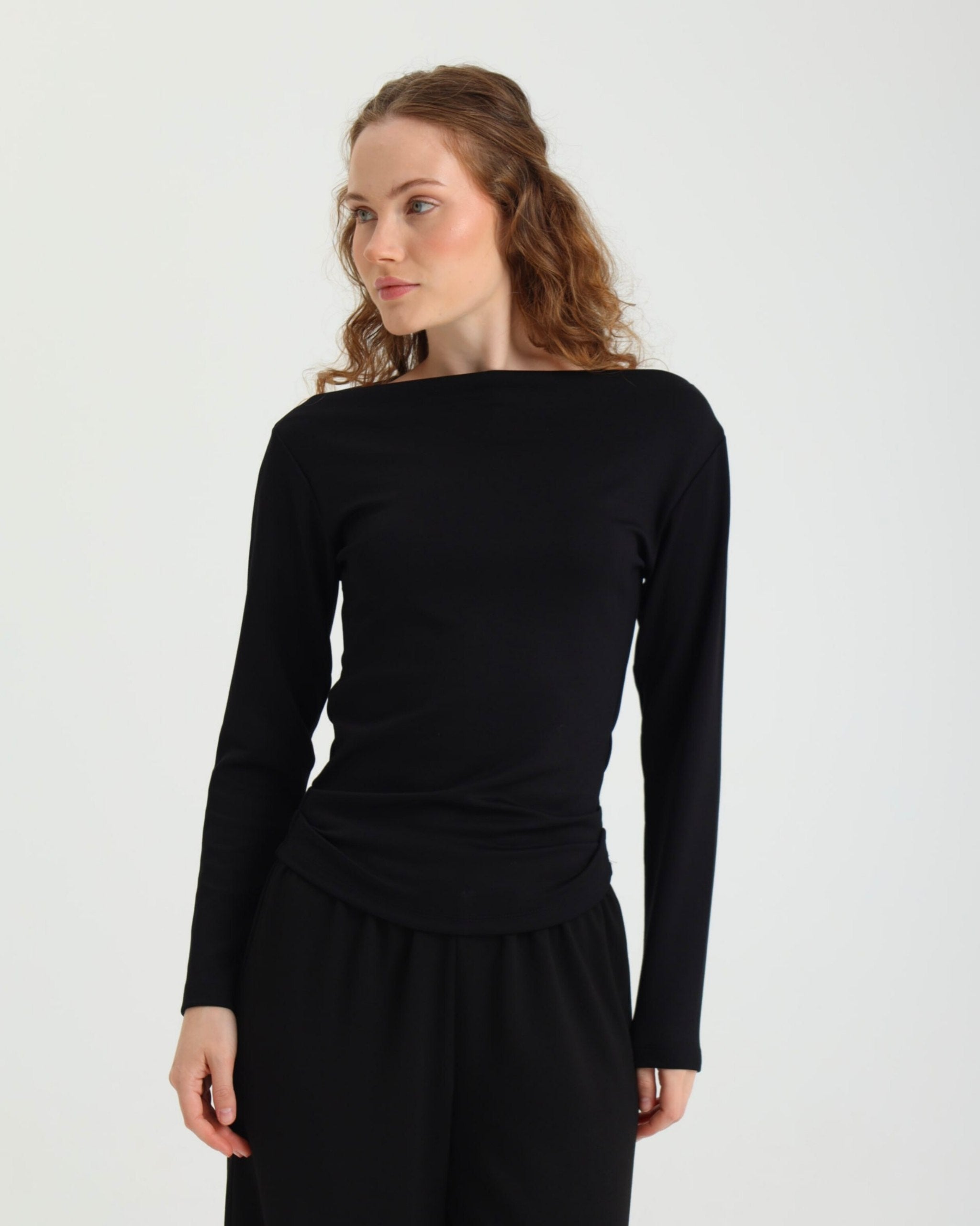 Dolce Siyah Kayık Yaka Bluz - Pantolon Set