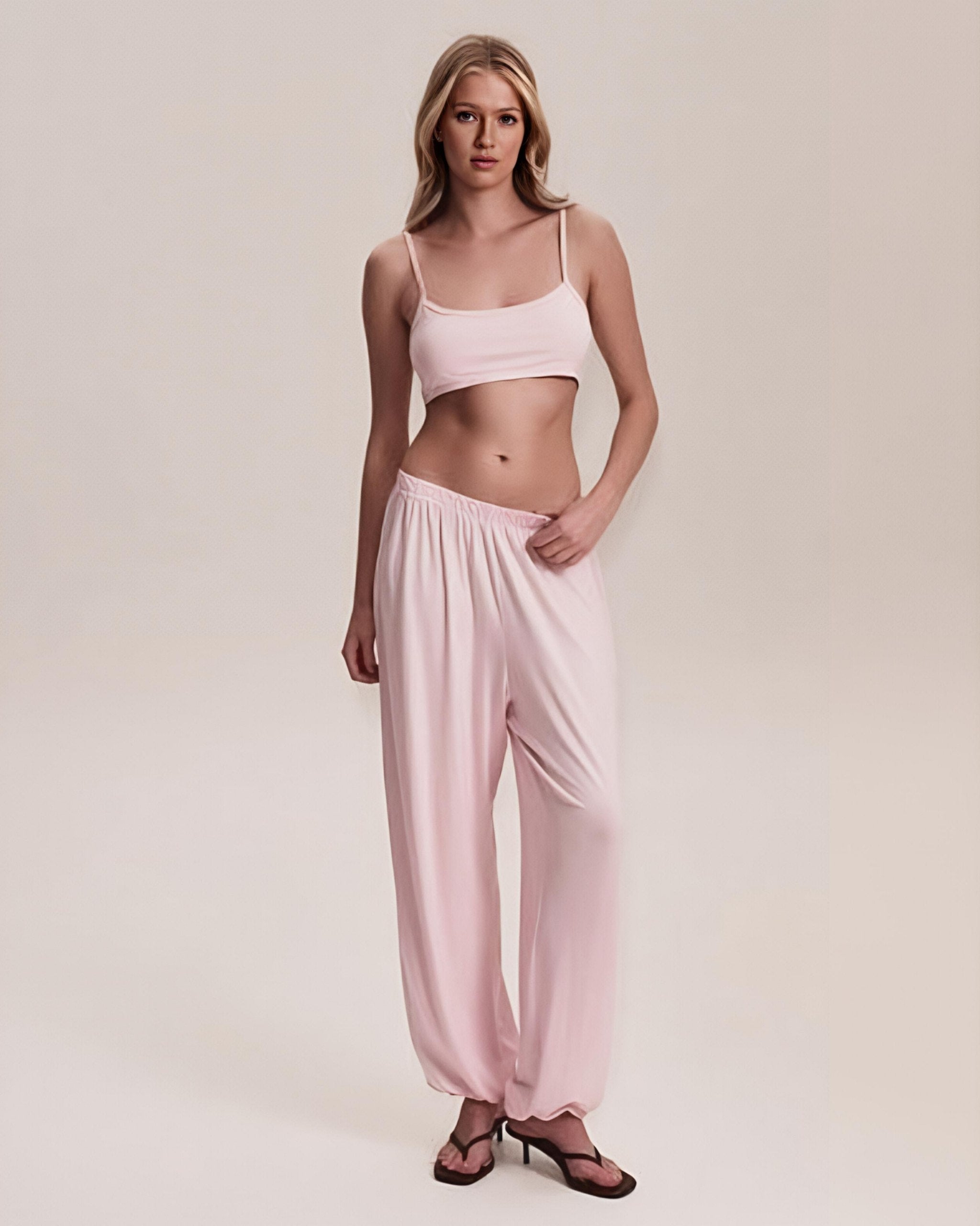 Dolce Pembe Pantolon - Crop Top - Kimono Set