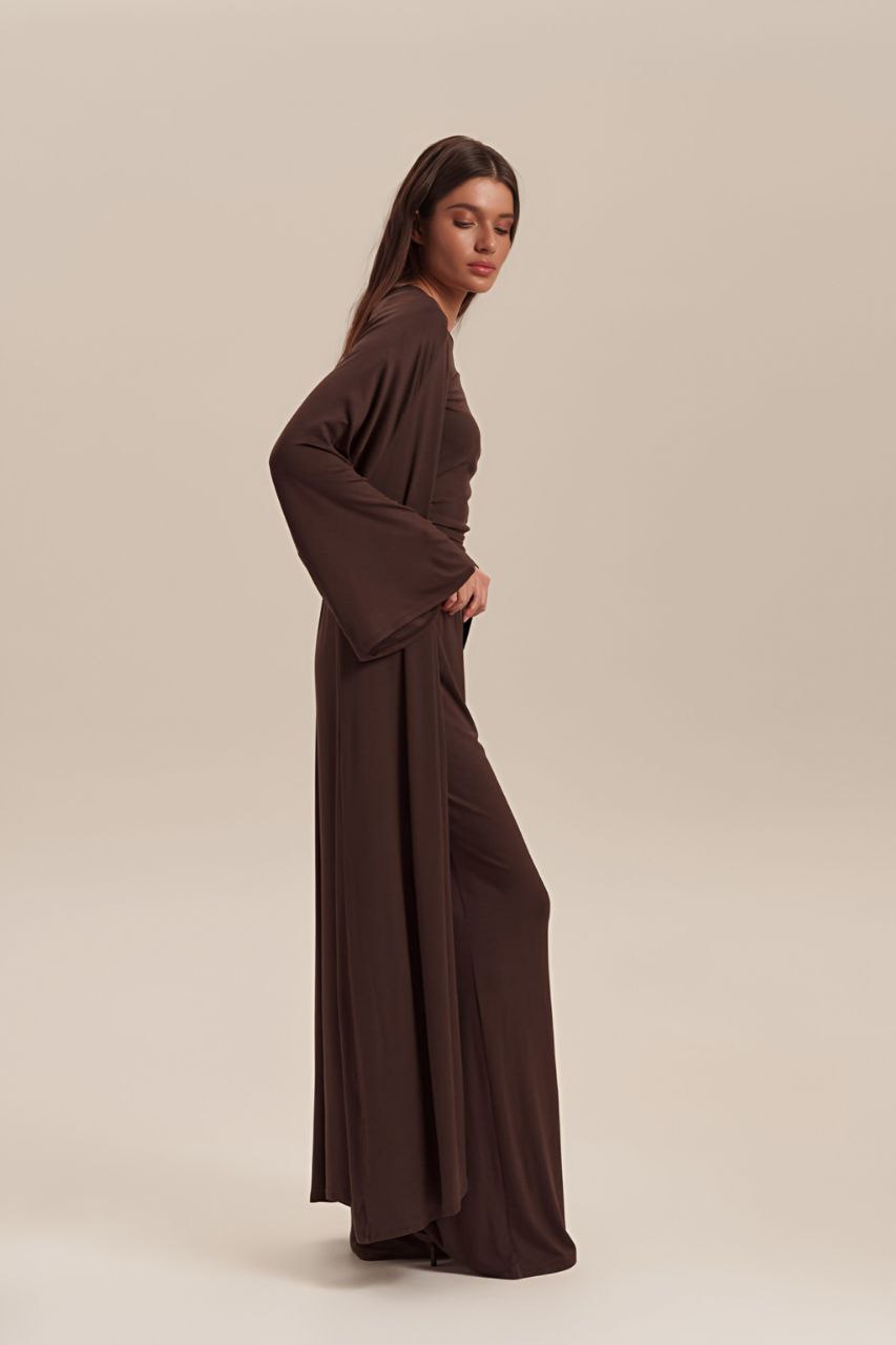 Dolce Acı Kahve T-shirt - Pantolon - Kimono Set