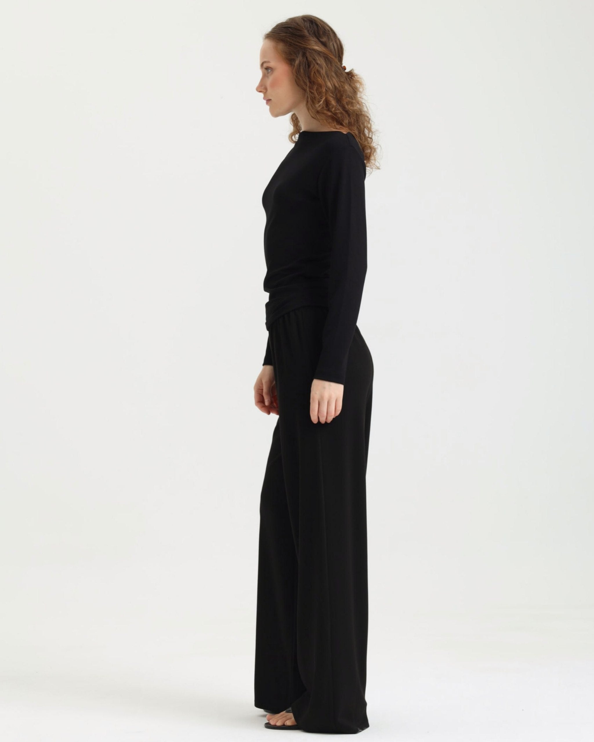 Dolce Siyah Kayık Yaka Bluz - Pantolon Set