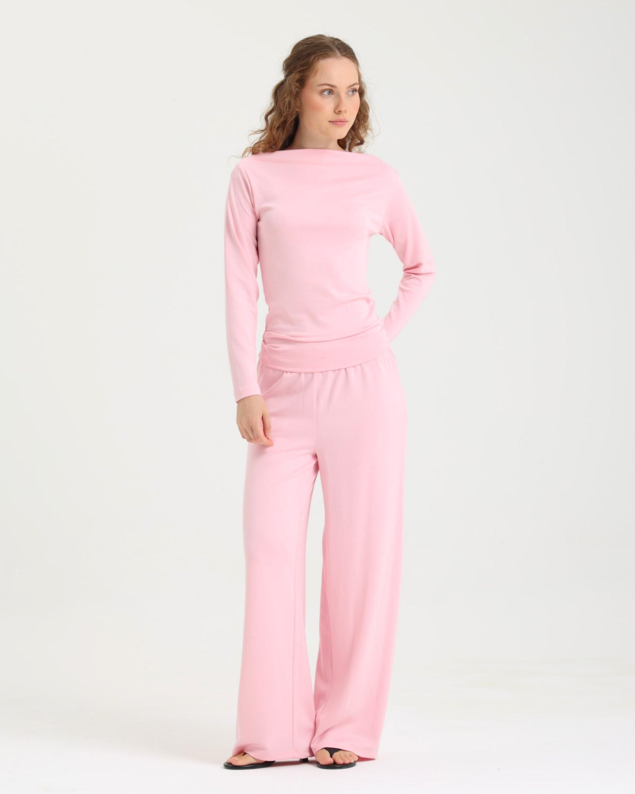 Dolce Pembe Kayık Yaka Bluz - Pantolon Set