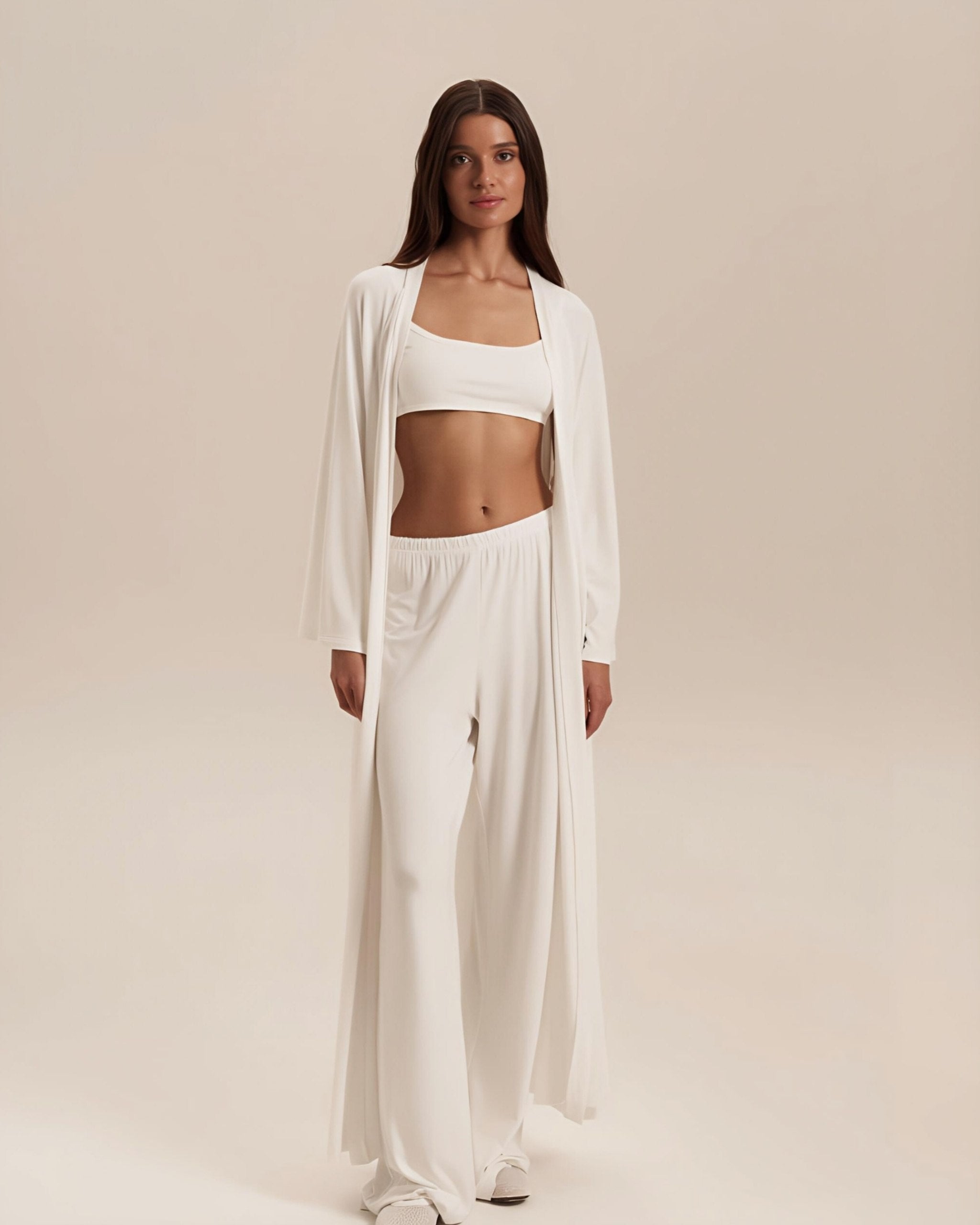 Dolce Beyaz Pantolon - Kimono Set