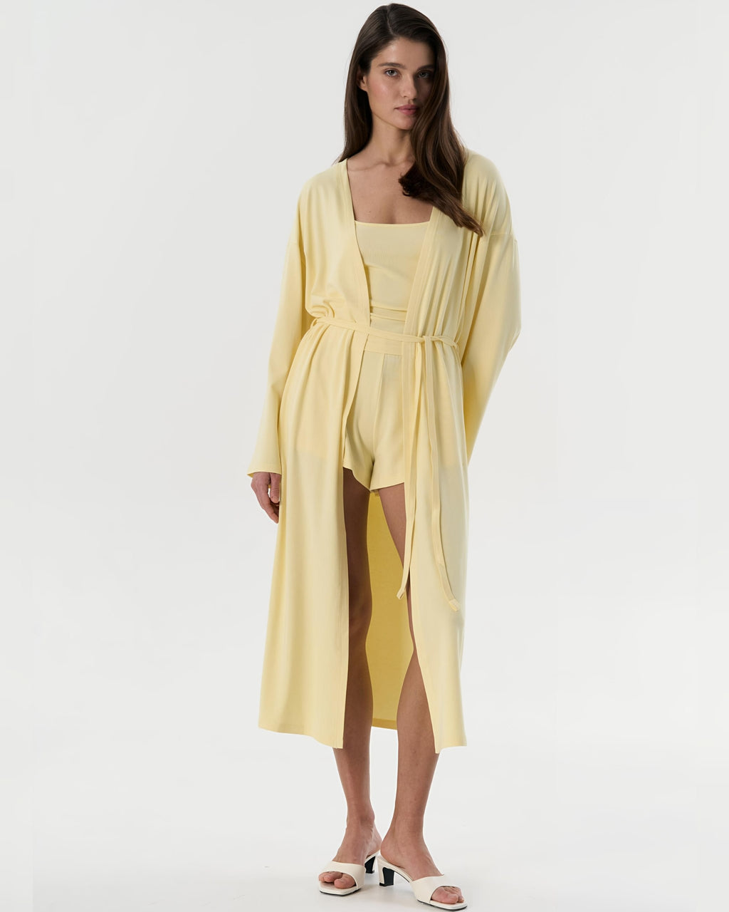 Dolce Soft Sarı Kuşaklı Kimono