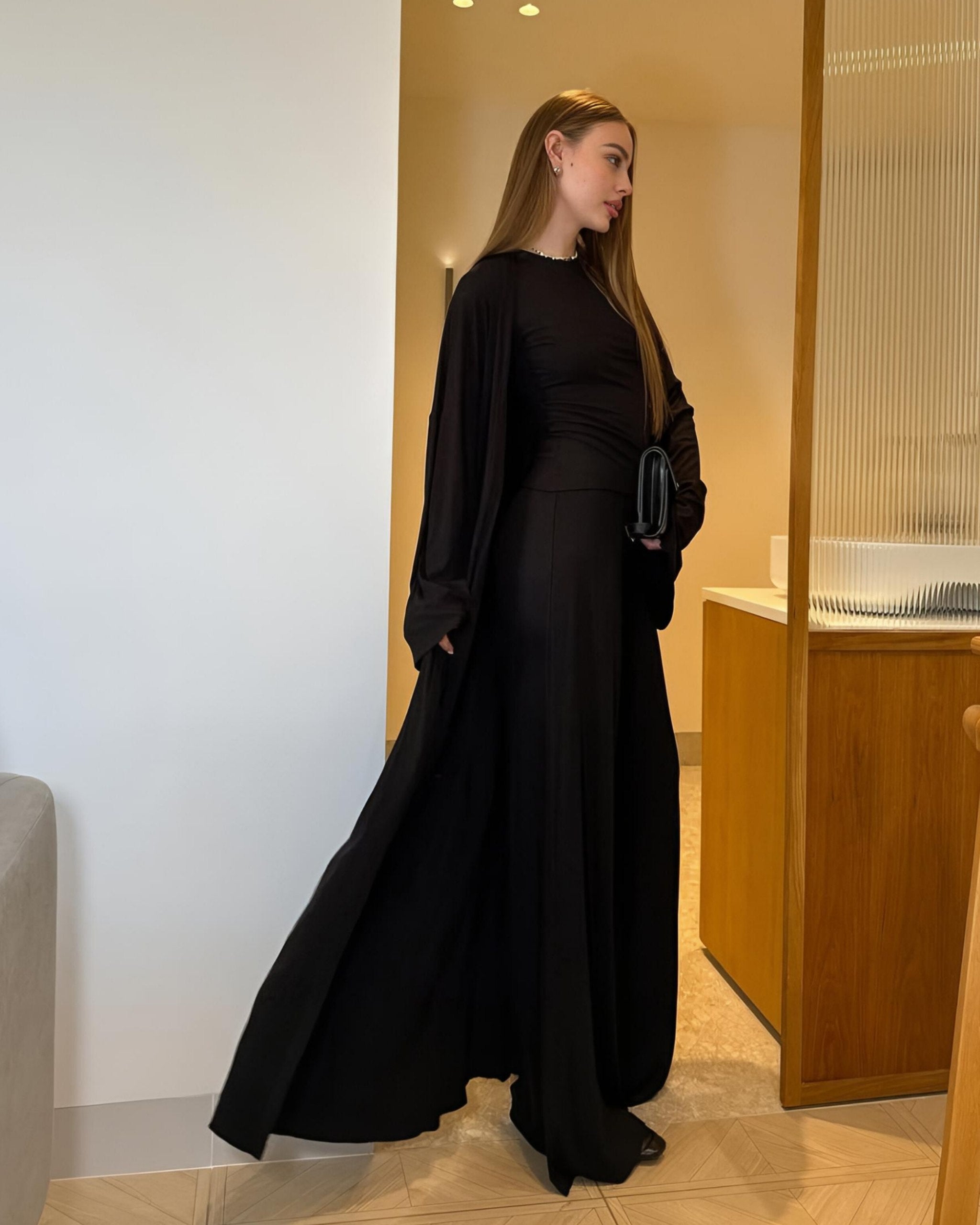 Dolce Siyah T-shirt - Pantolon - Kimono Set
