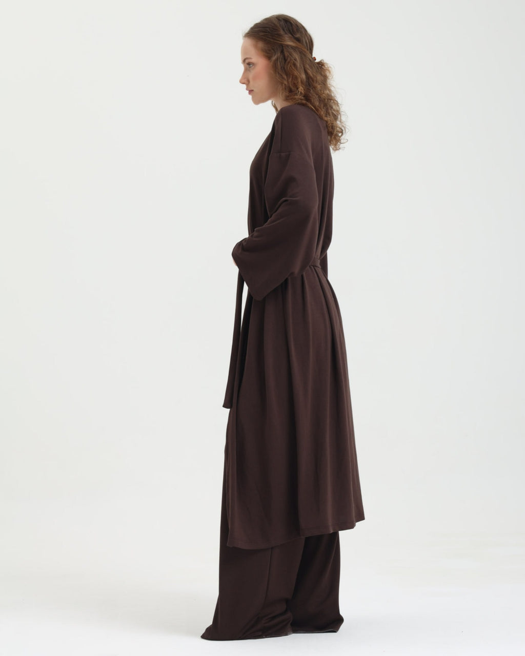 Dolce Acı Kahve Pantolon - Askılı Top - Kuşaklı Kimono Set