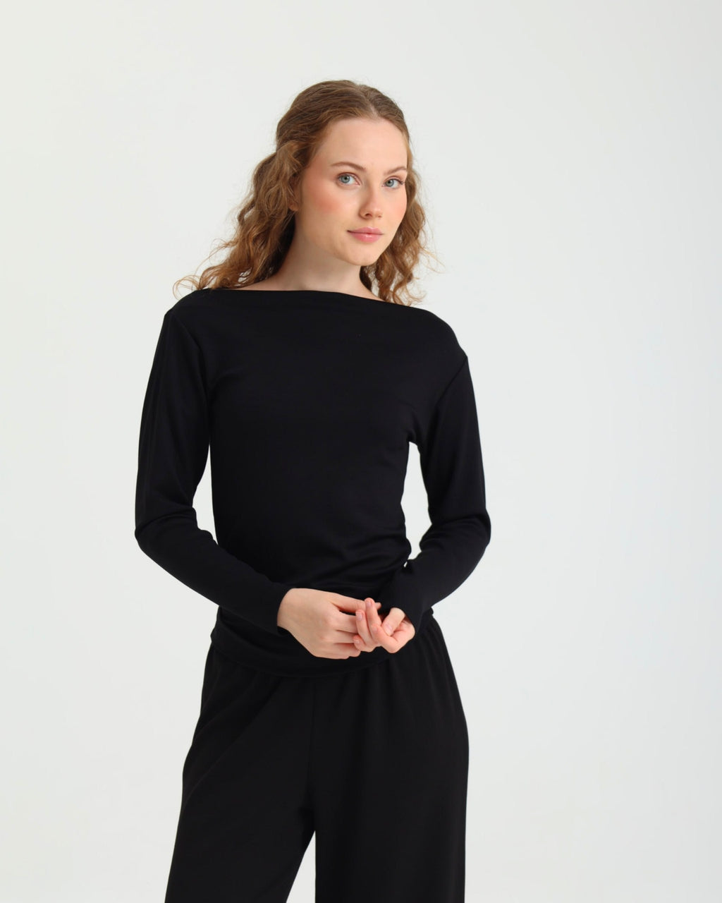 Dolce Siyah Kayık Yaka Bluz - Pantolon Set