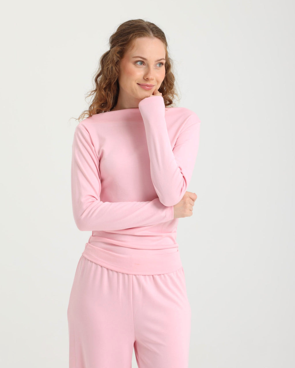 Dolce Pembe Kayık Yaka Bluz - Pantolon Set