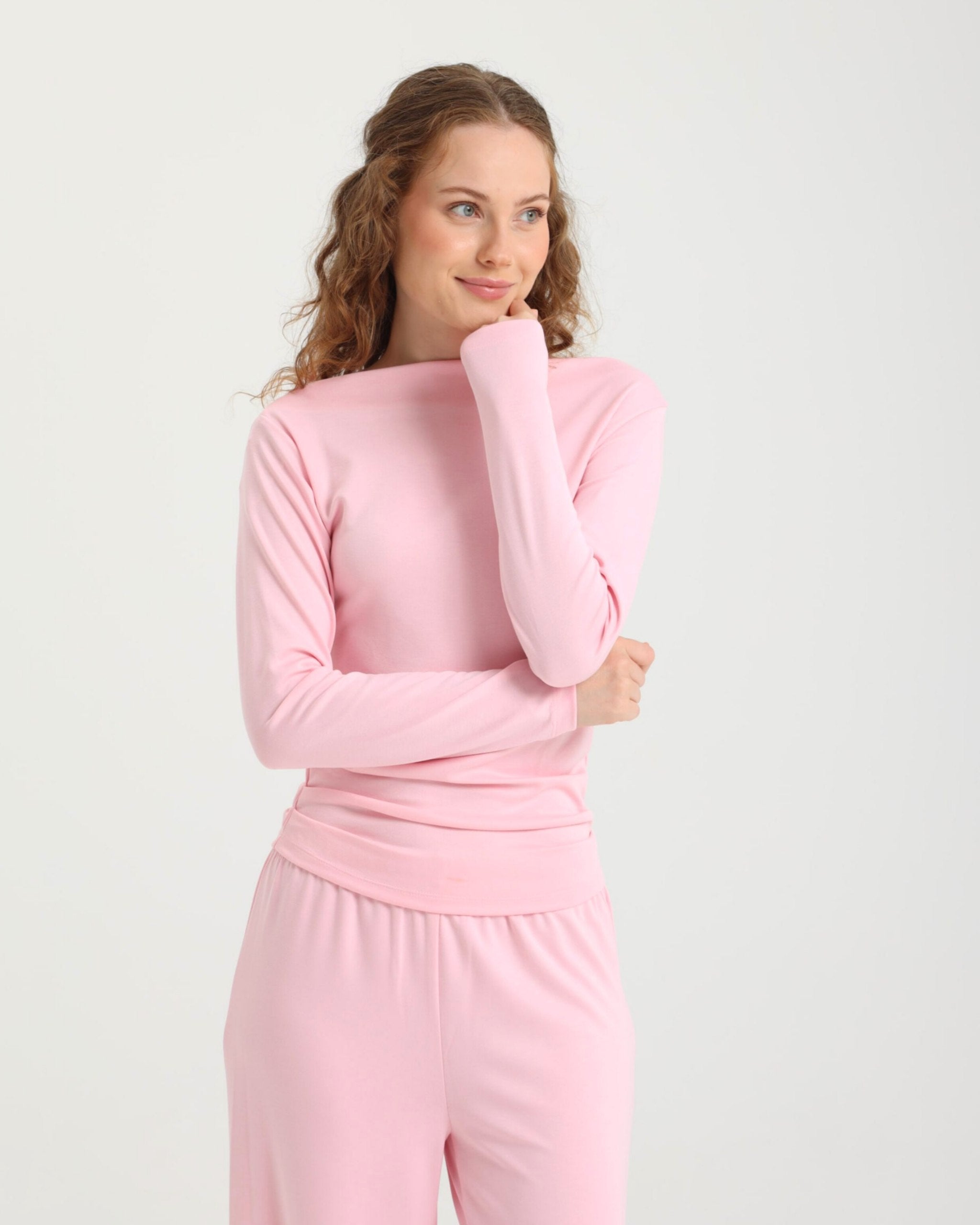 Dolce Pembe Kayık Yaka Bluz - Pantolon Set