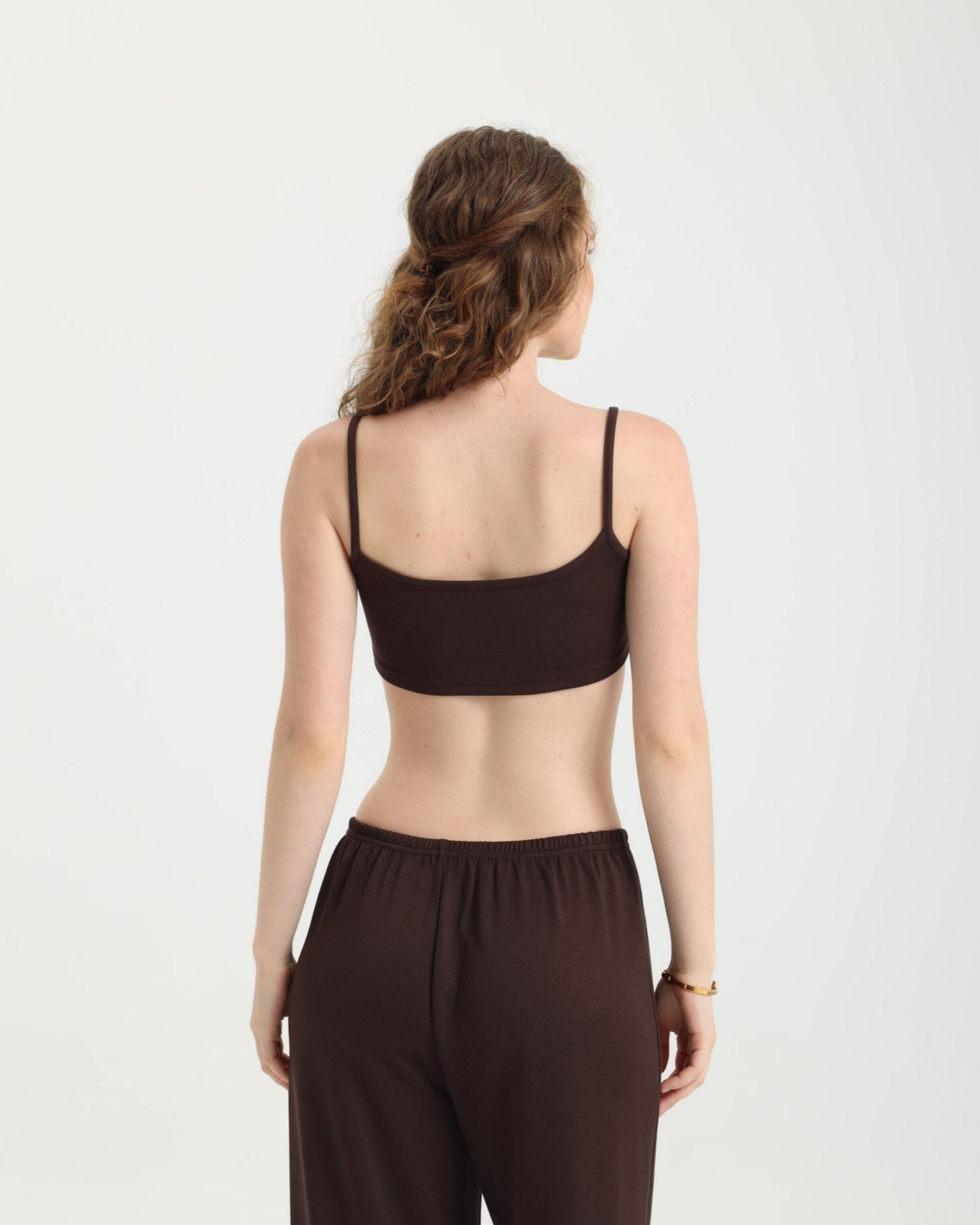 Dolce Acı Kahve Pantolon - Crop Top - Kuşaklı Kimono Set