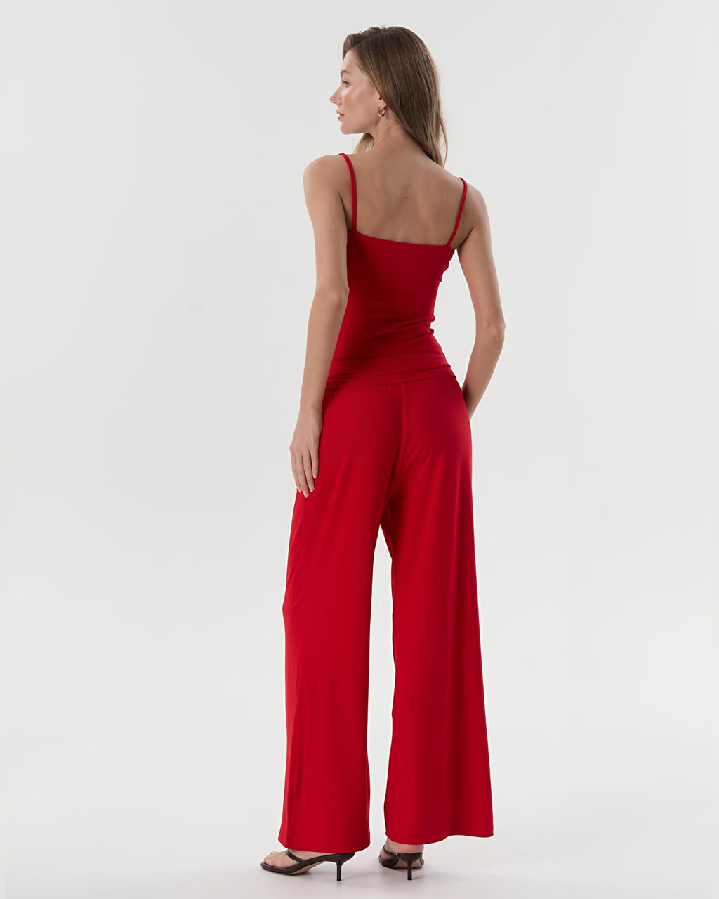 Dolce Kırmızı Pantolon - Askılı Top - Kuşaklı Kimono Set