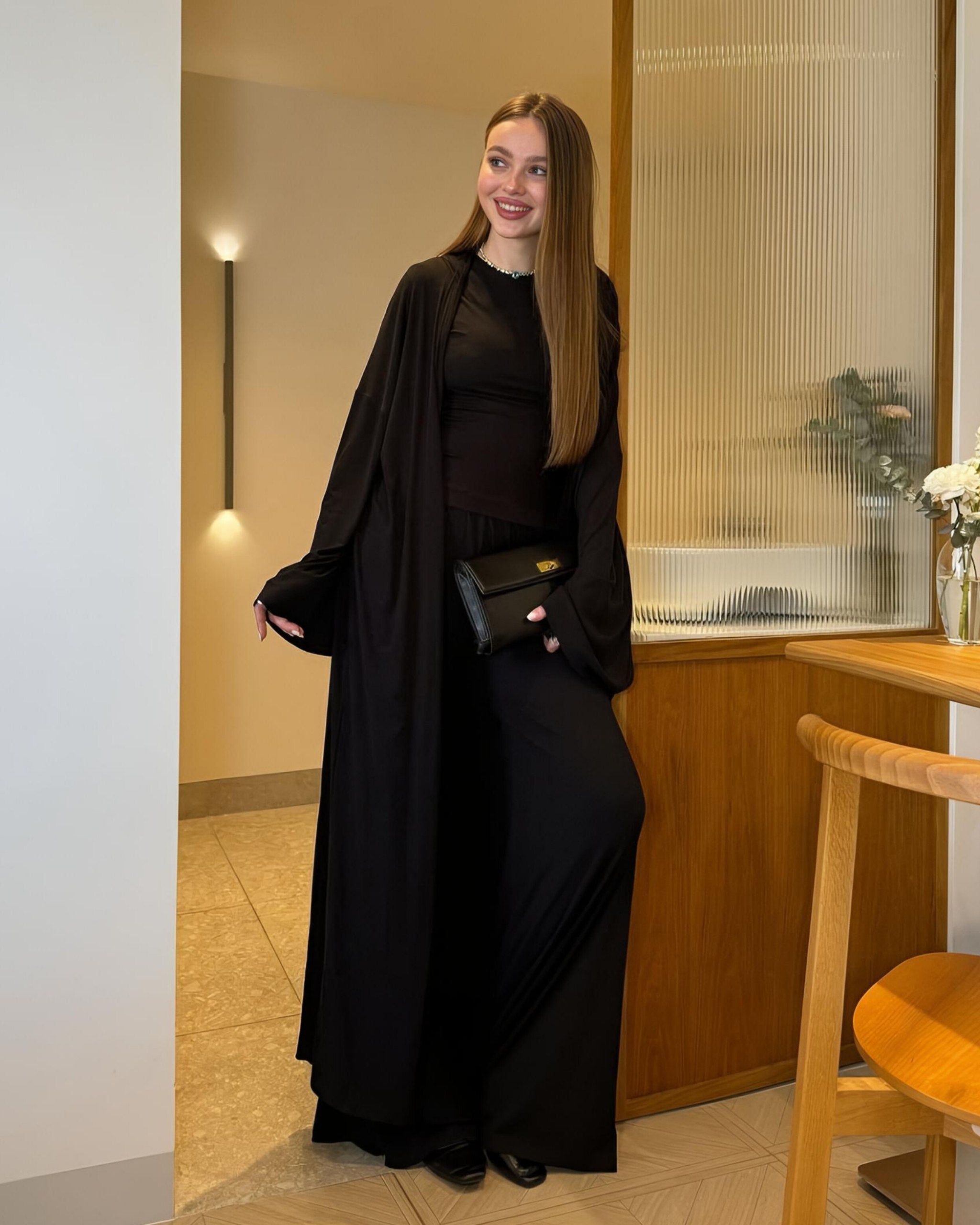 Dolce Siyah T-shirt - Pantolon - Kimono Set