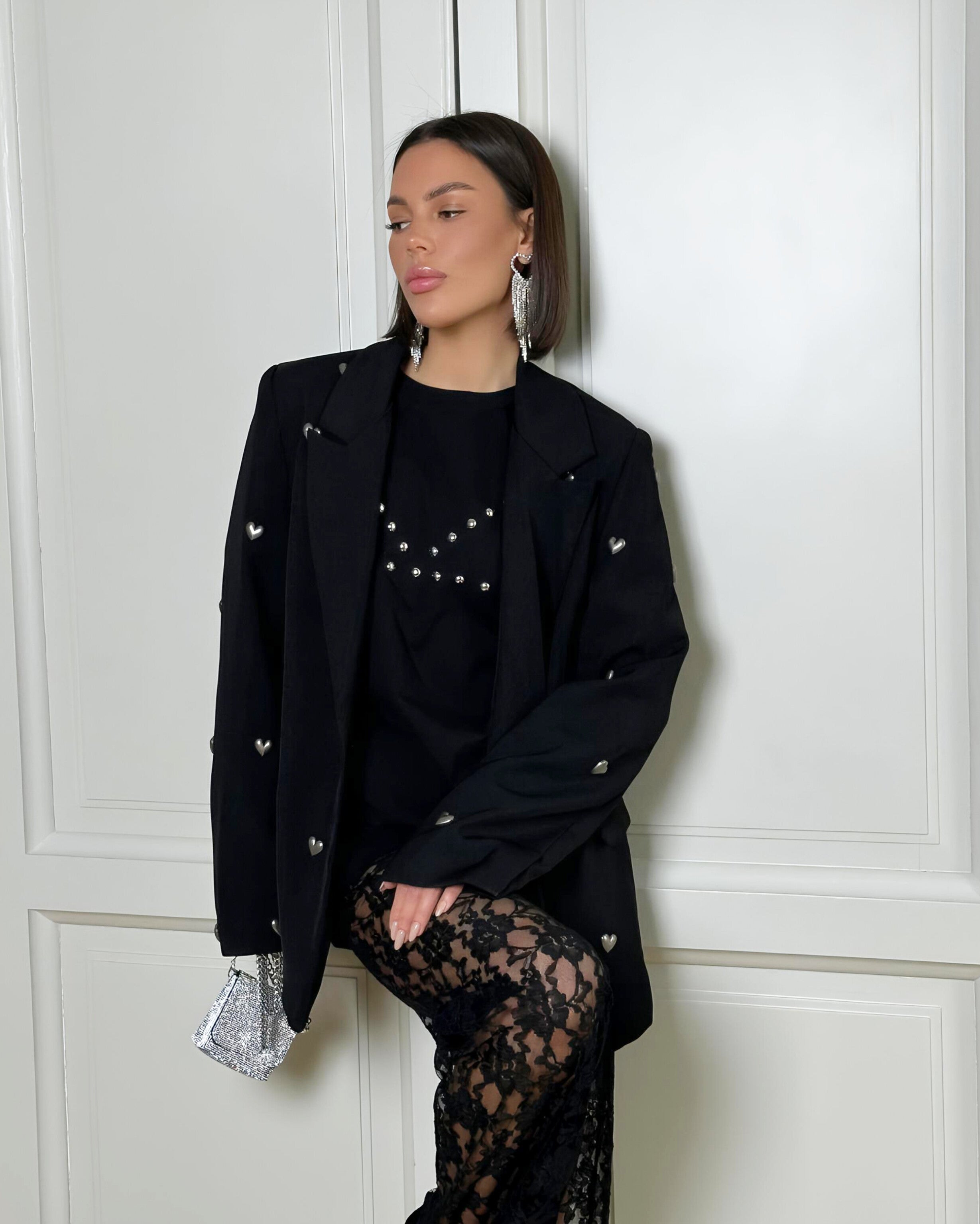 Oxford Kalp İşlemeli Blazer Ceket