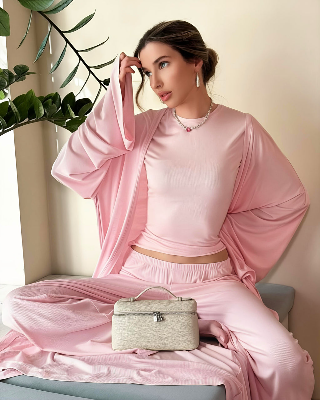 Dolce Pembe T-shirt - Pantolon - Kimono Set