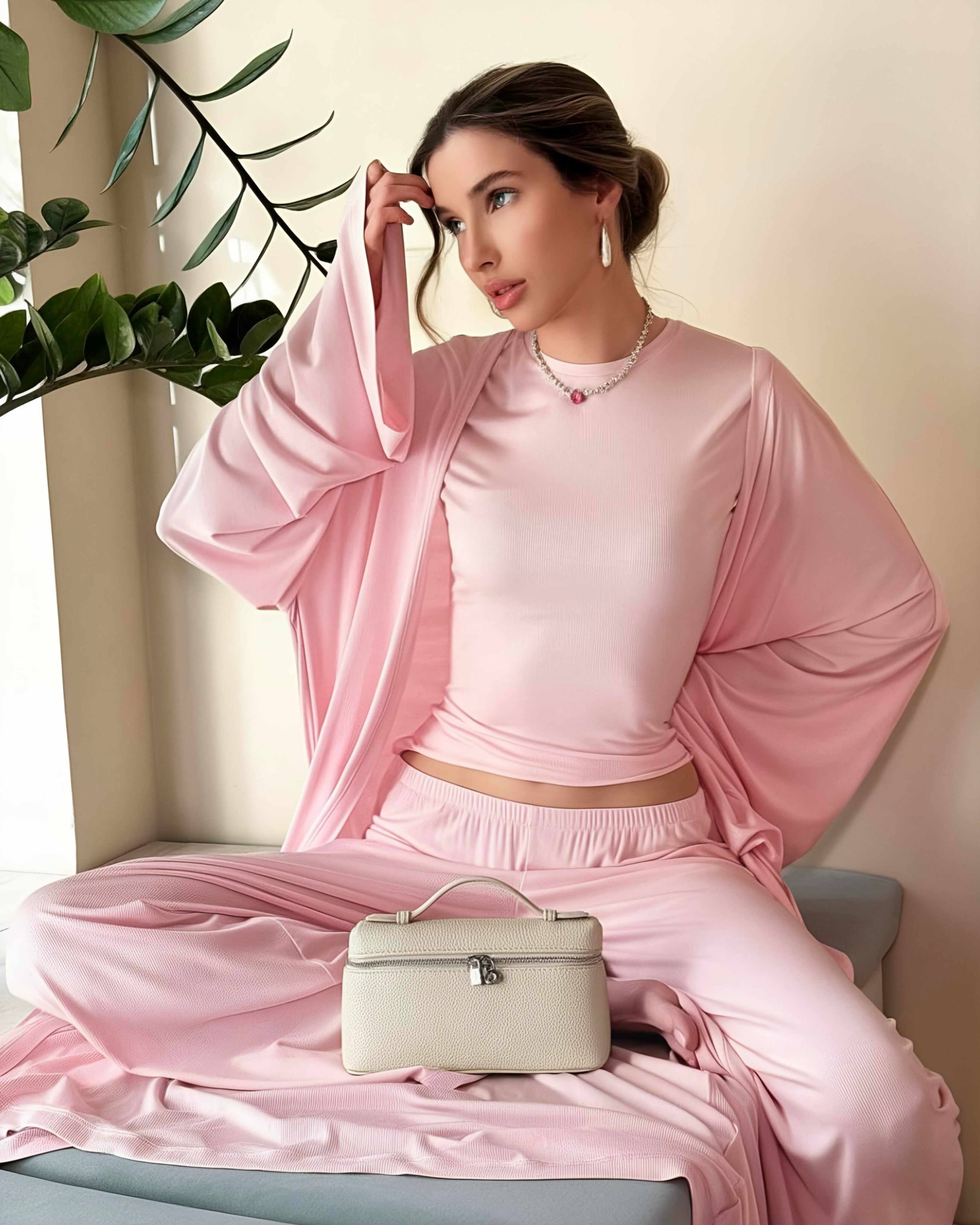 Dolce Pembe T-shirt - Pantolon - Kimono Set