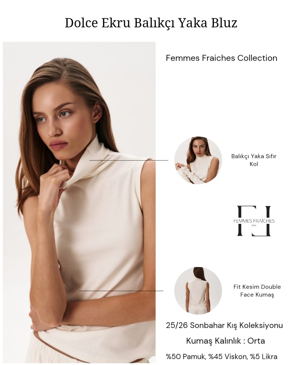 Dolce Ekru Balıkçı Yaka Bluz
