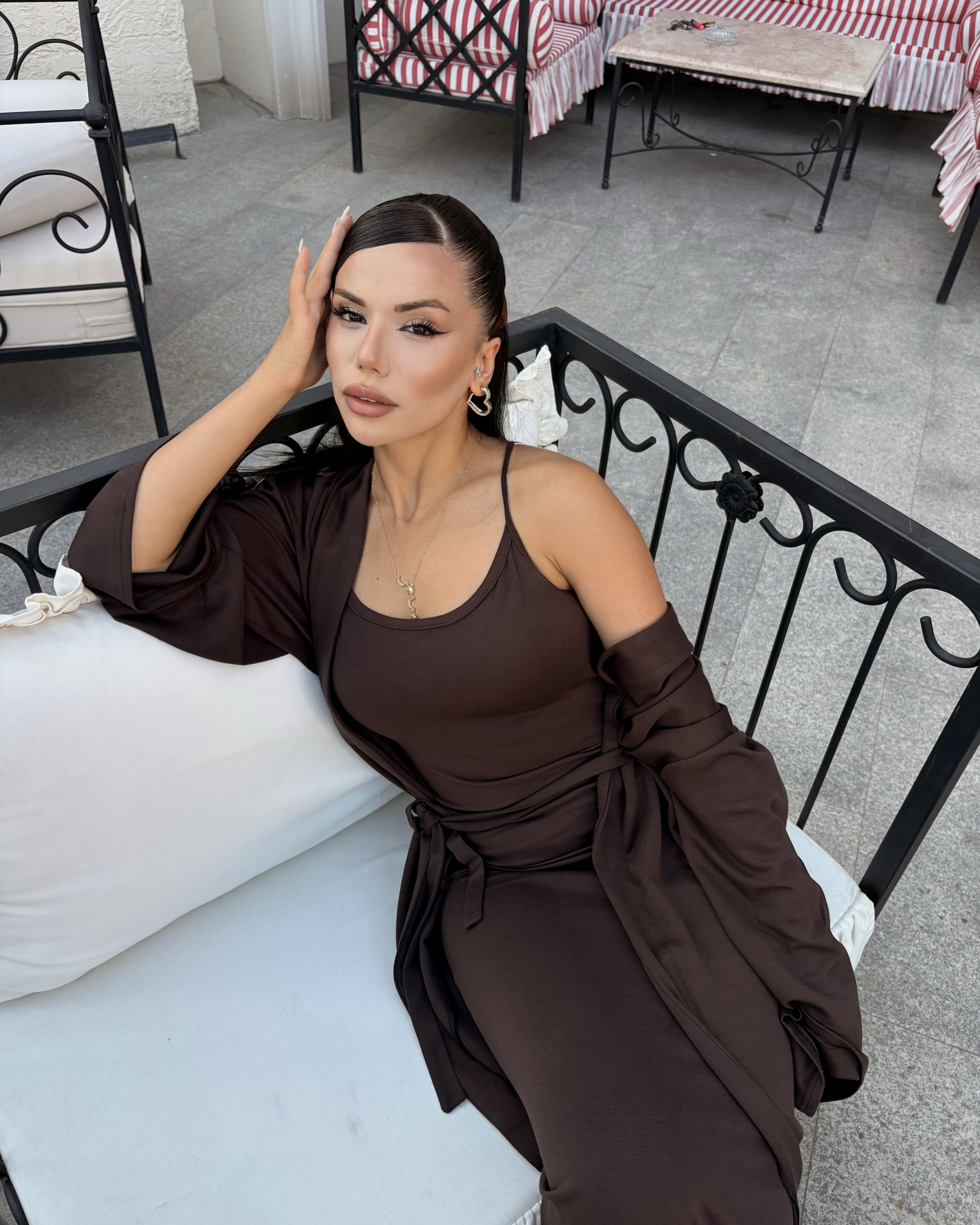 Dolce Acı Kahve Askılı Elbise Set