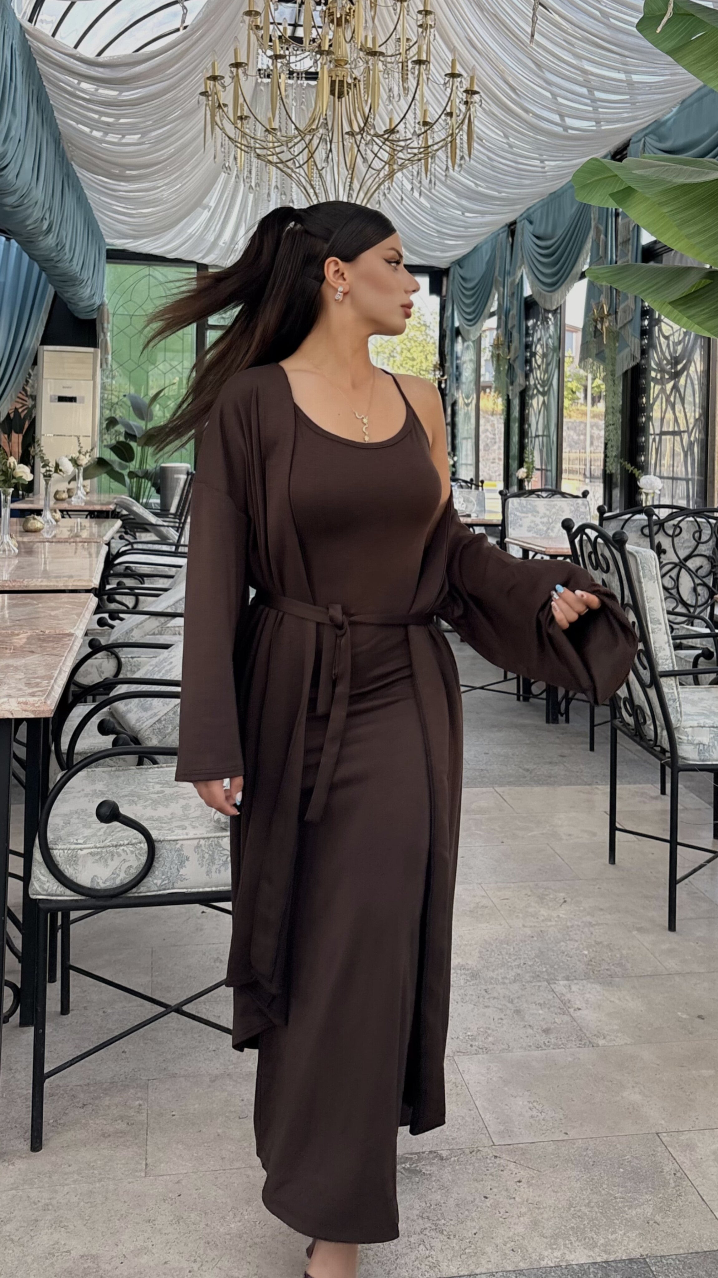 Dolce Acı Kahve Askılı Elbise Set