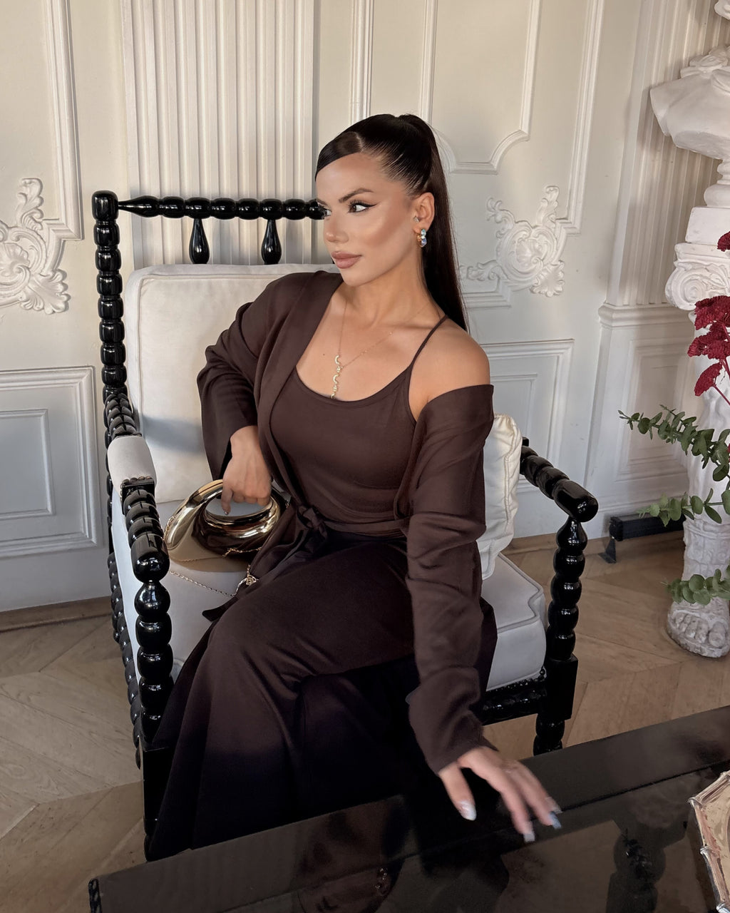 Dolce Acı Kahve Askılı Elbise Set