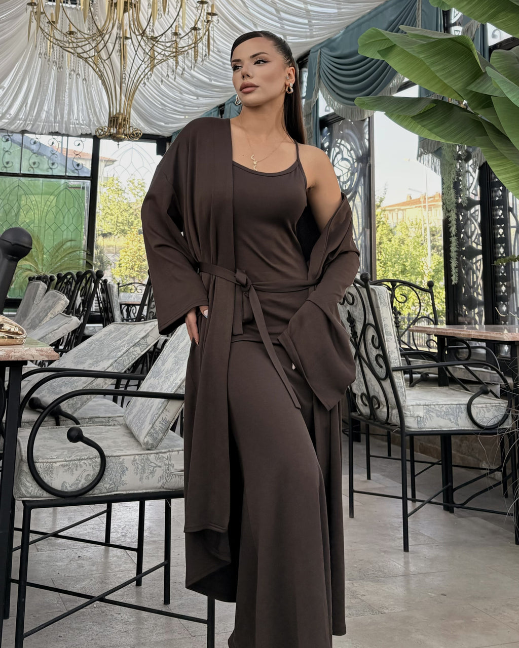 Dolce Acı Kahve Askılı Elbise Set